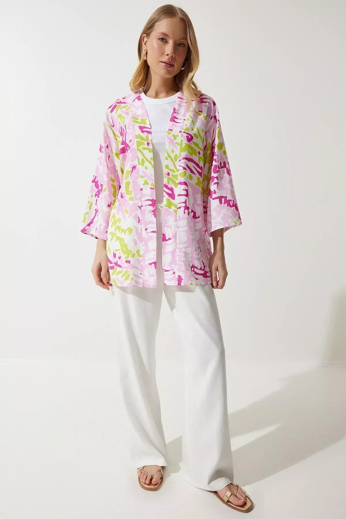Powder Green Patterned Viscose Kimono, Powder Green, large image number 5