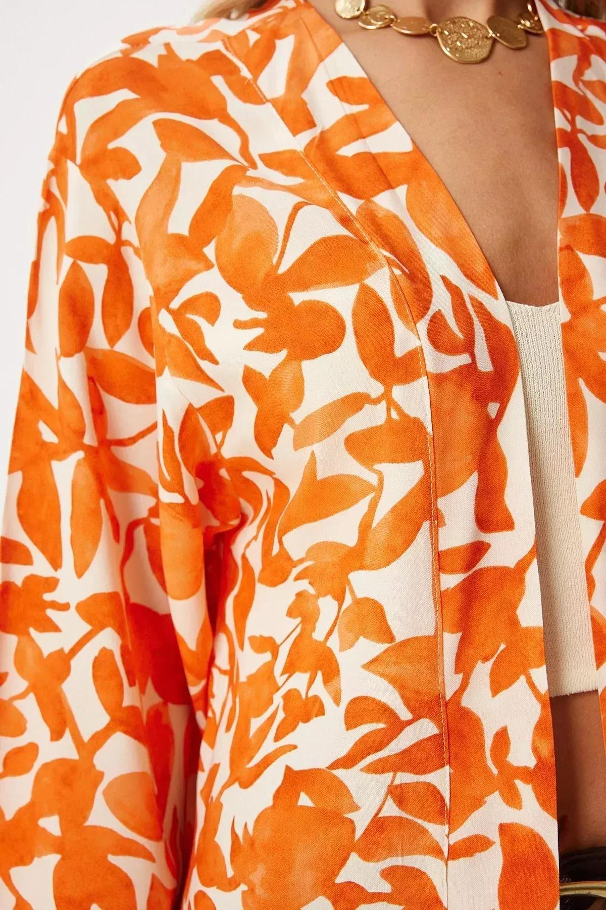 كيمونو بنمط منقوش، برتقالي, Orange, large image number 2