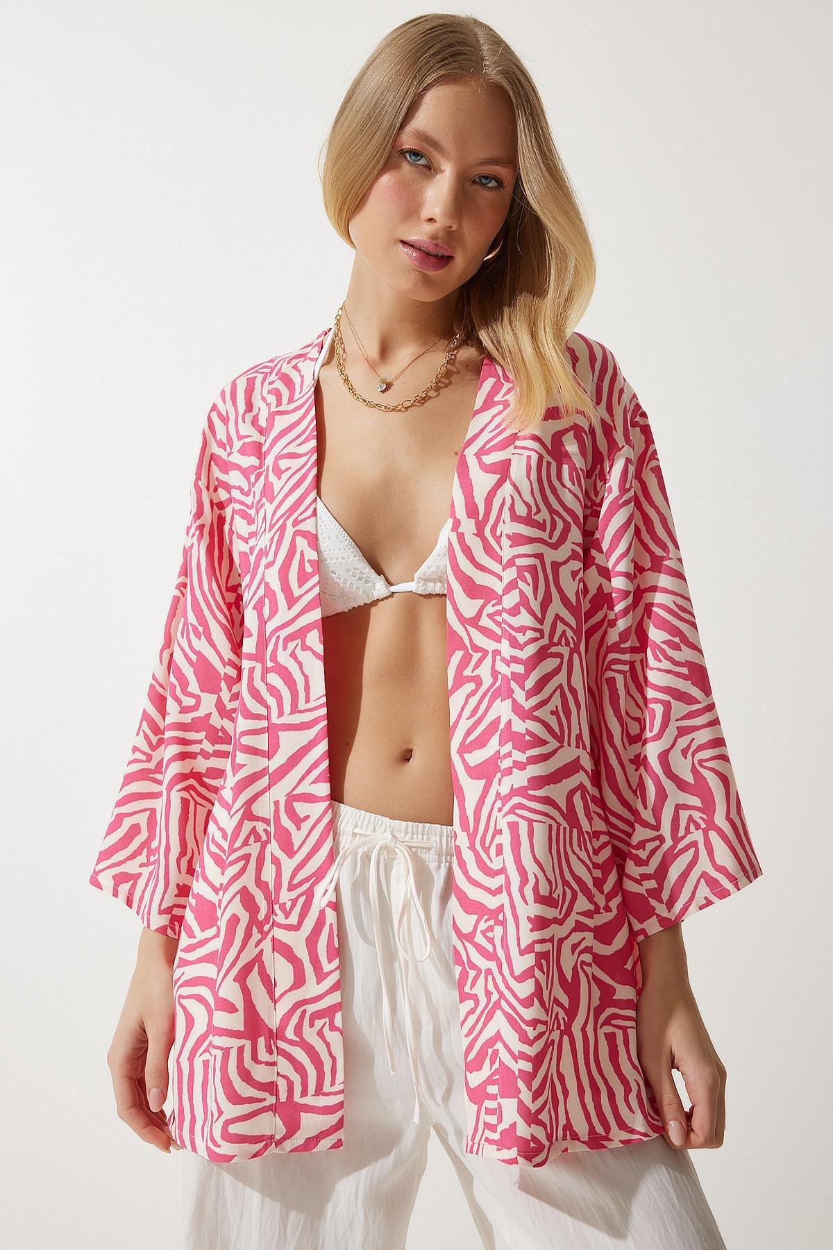 Pink Patterned Viscose Kimono EN00615, , large image number 0