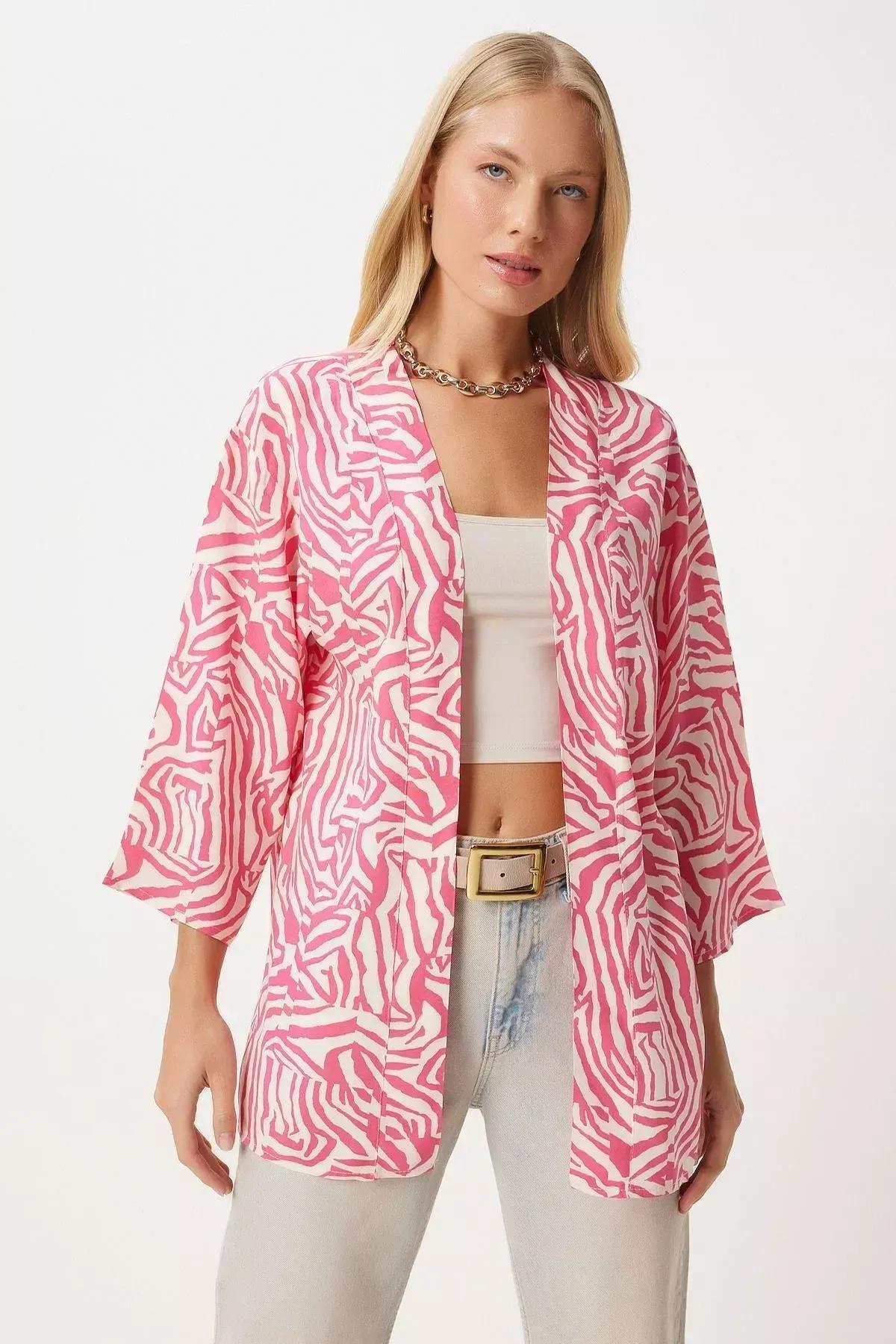 كيمونو بنمط منقوش، وردي, Pink, large image number 1