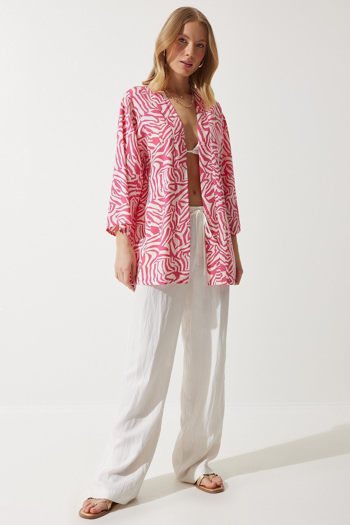 Pink Patterned Viscose Kimono EN00615, , large image number 2