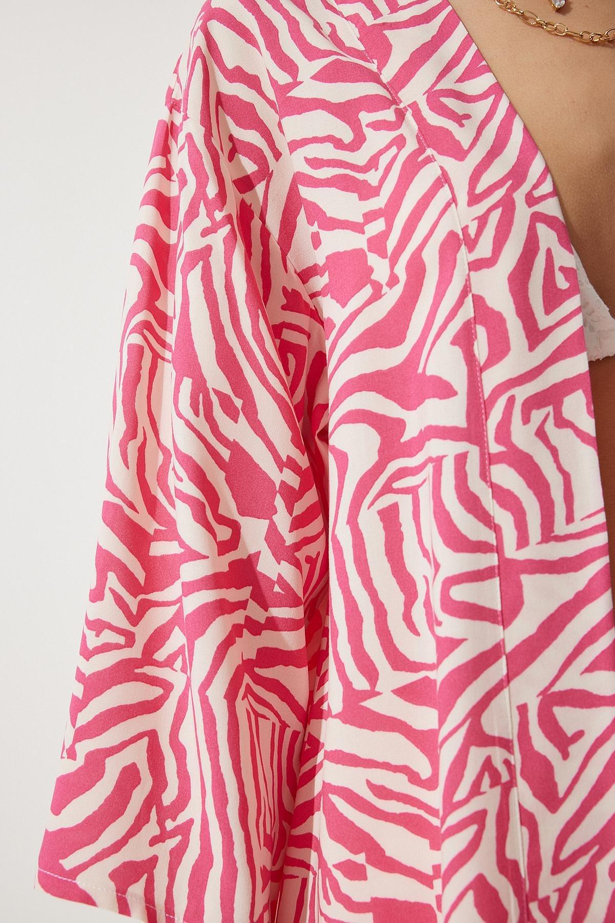 Pink Patterned Viscose Kimono EN00615, , large image number 4