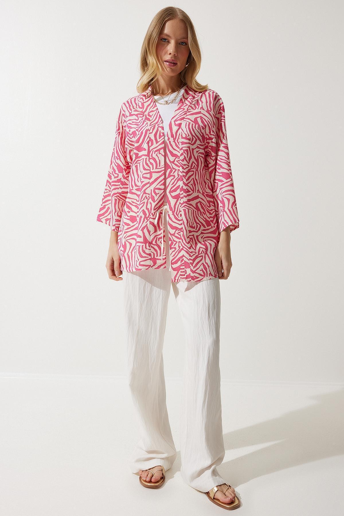 Pink Patterned Viscose Kimono EN00615, , large image number 5