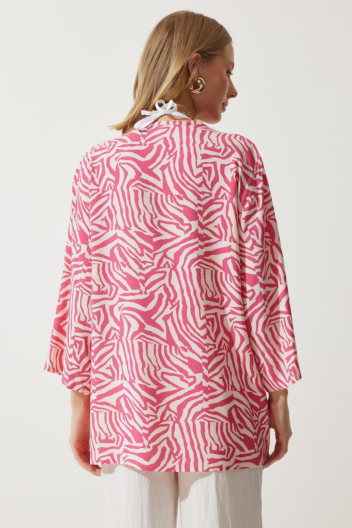 Pink Patterned Viscose Kimono EN00615, , large image number 6