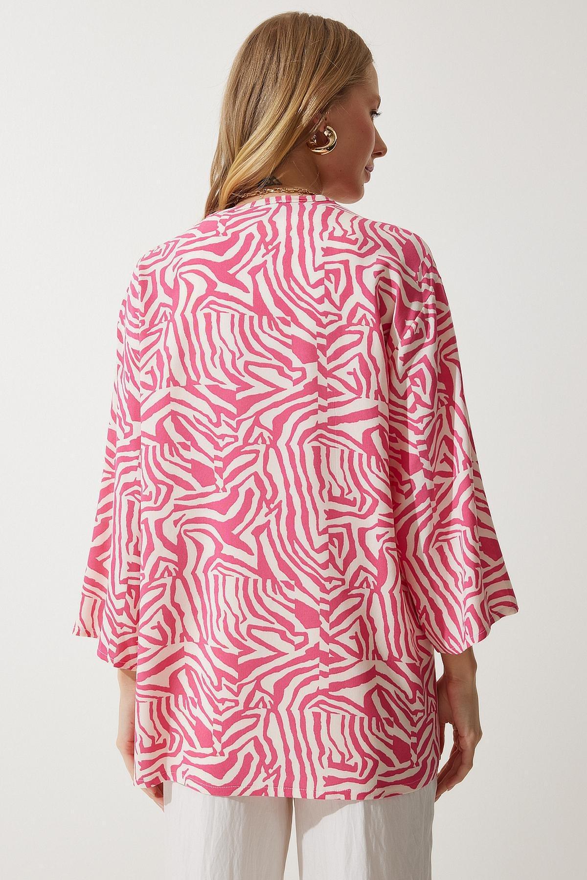 Pink Patterned Viscose Kimono EN00615, , large image number 7