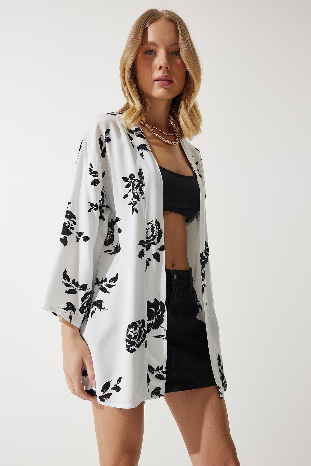 White Patterned Viscose Kimono EN00615, , large image number 2