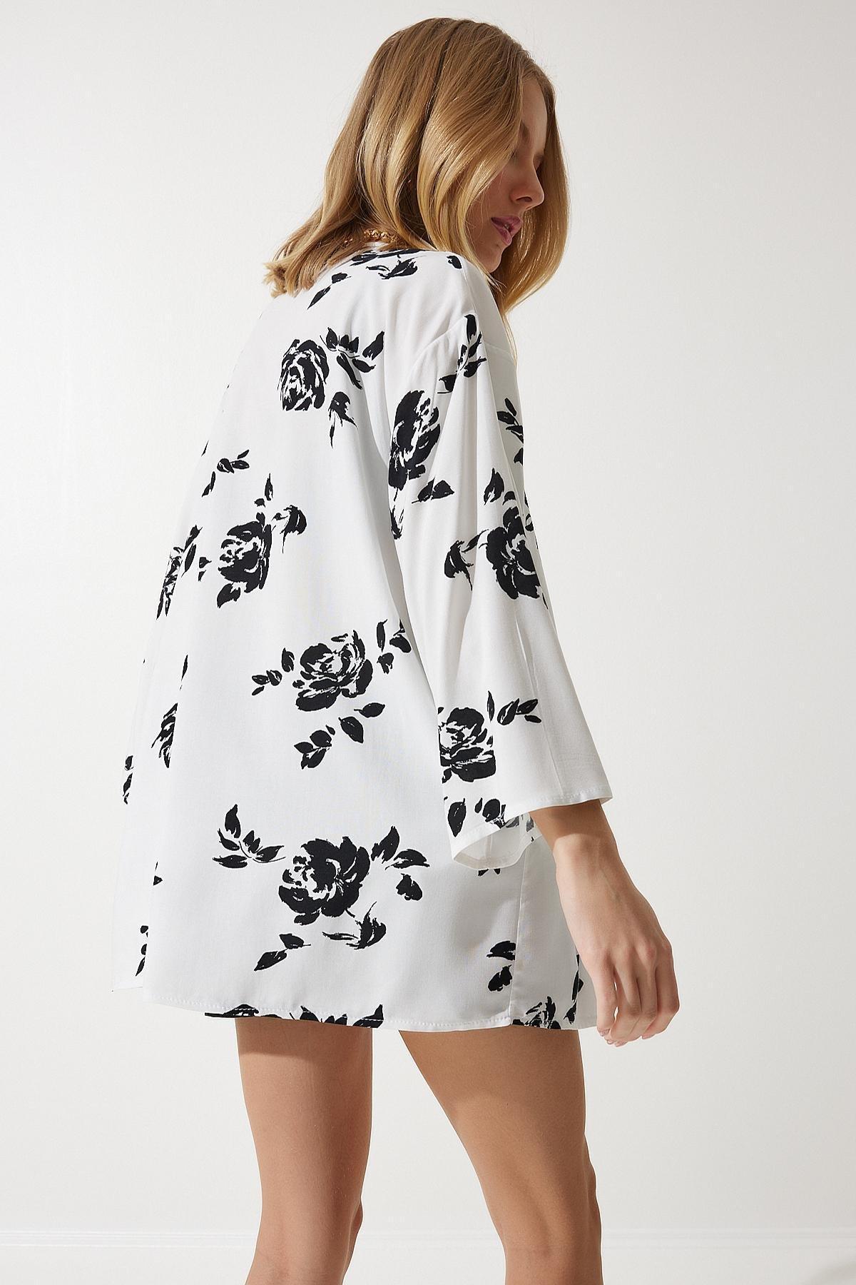 White Patterned Viscose Kimono EN00615, , large image number 3