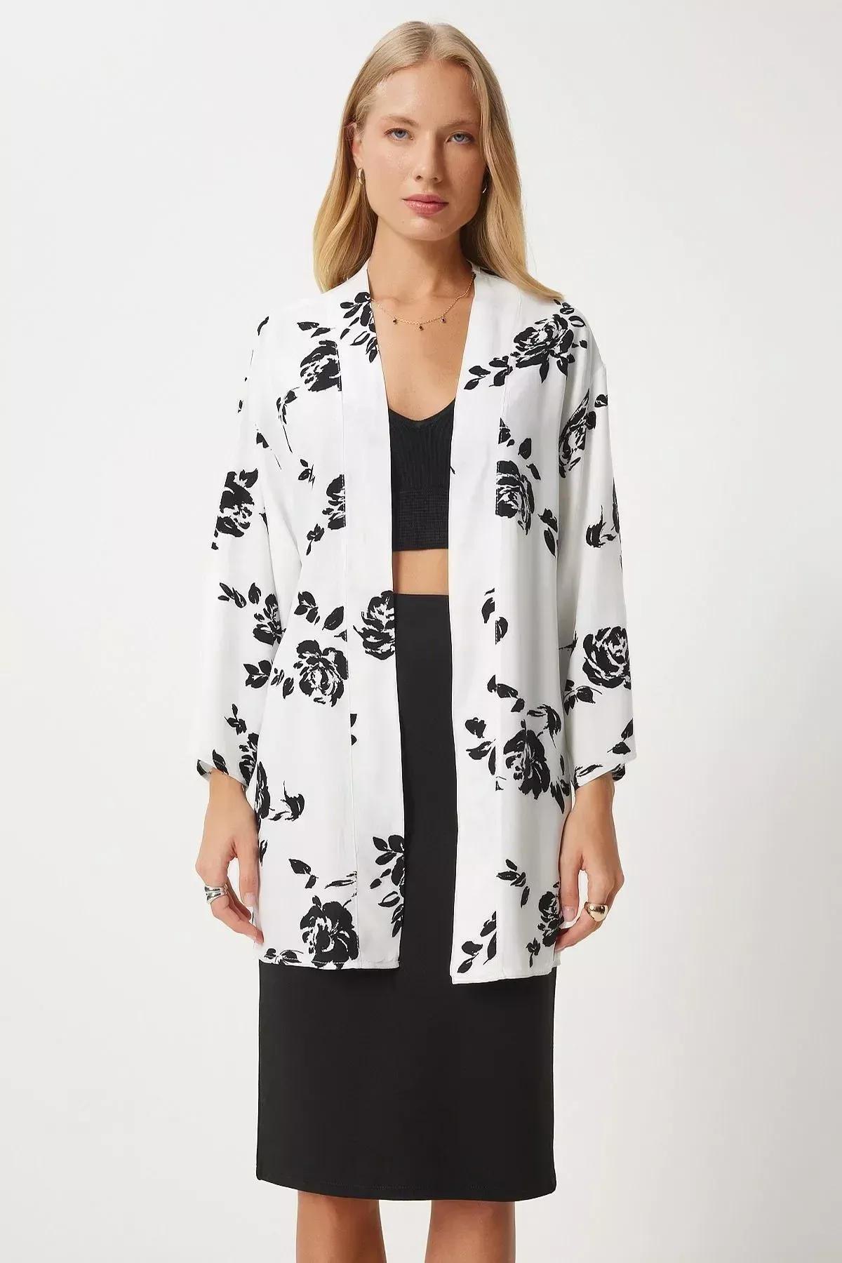 كيمونو بنمط منقوش، أبيض, C101_5696, large image number 3