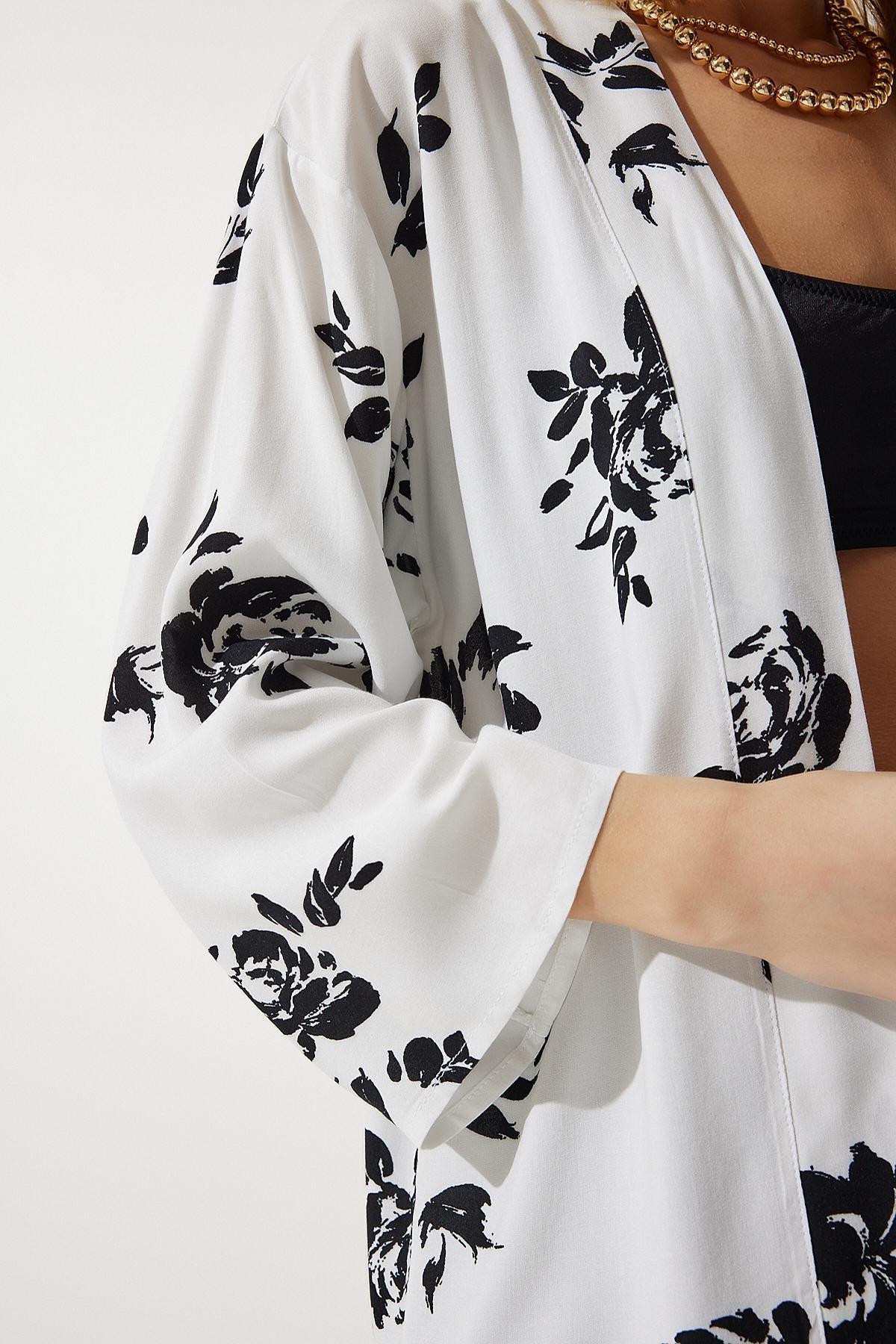 White Patterned Viscose Kimono EN00615, , large image number 4