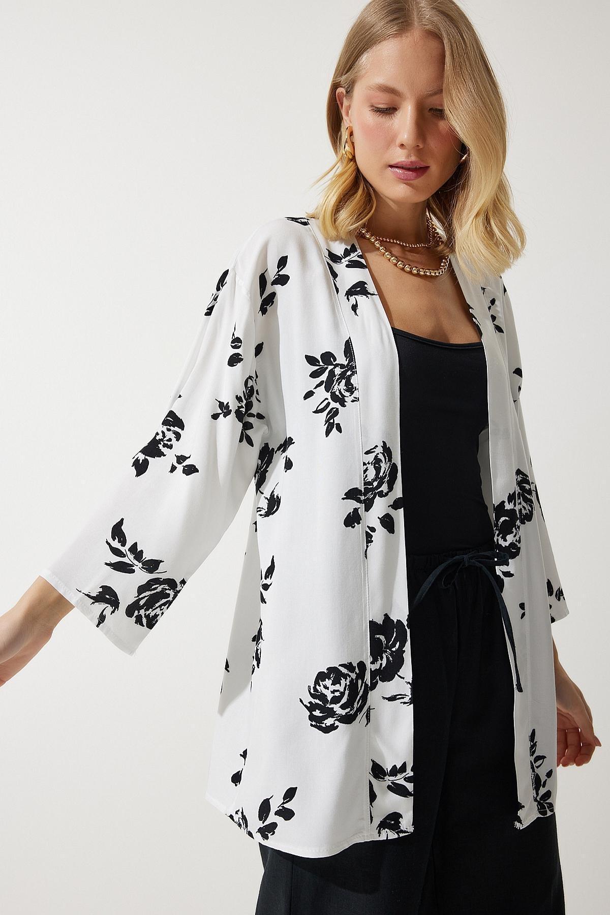 White Patterned Viscose Kimono EN00615, , large image number 6