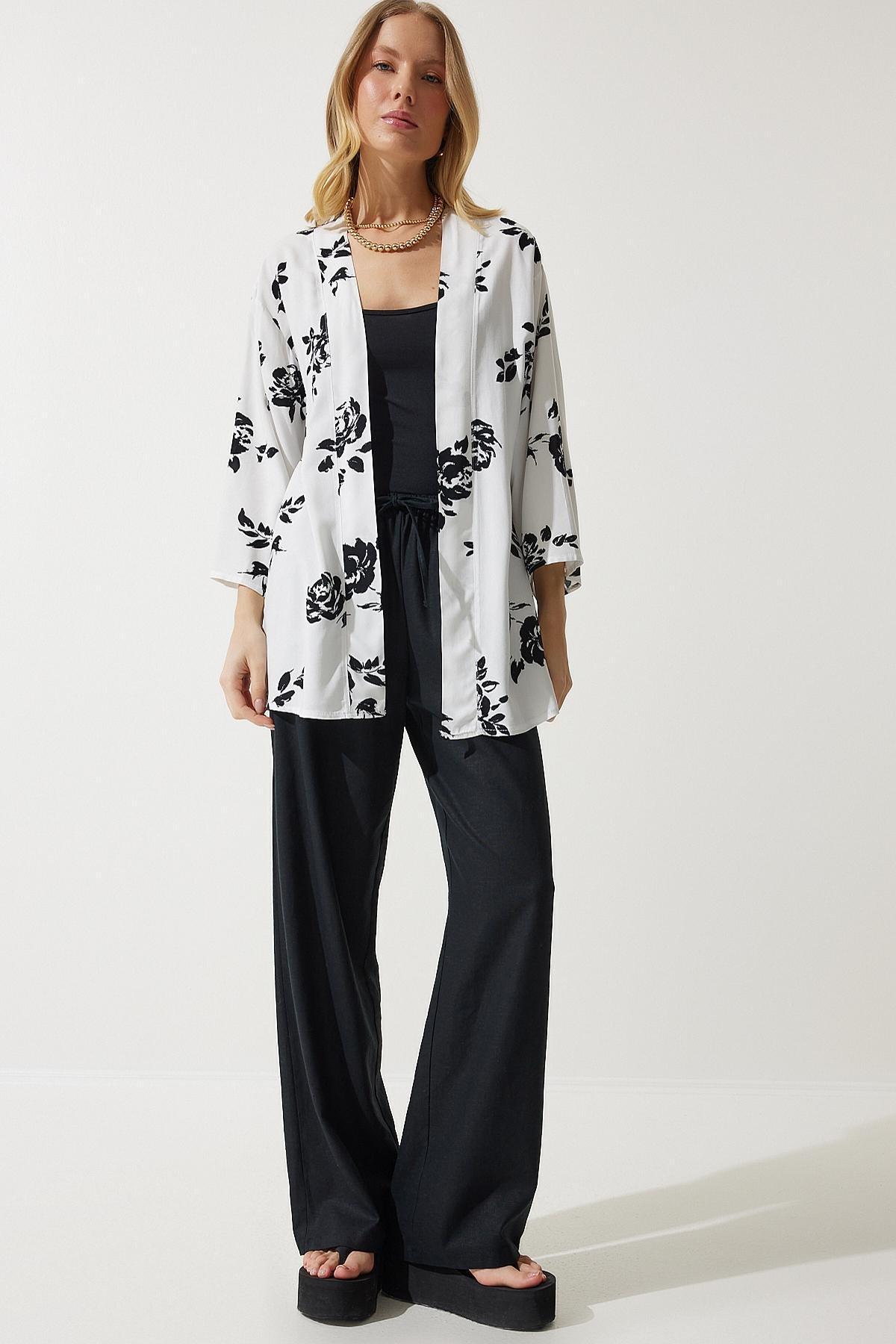 White Patterned Viscose Kimono EN00615, , large image number 7