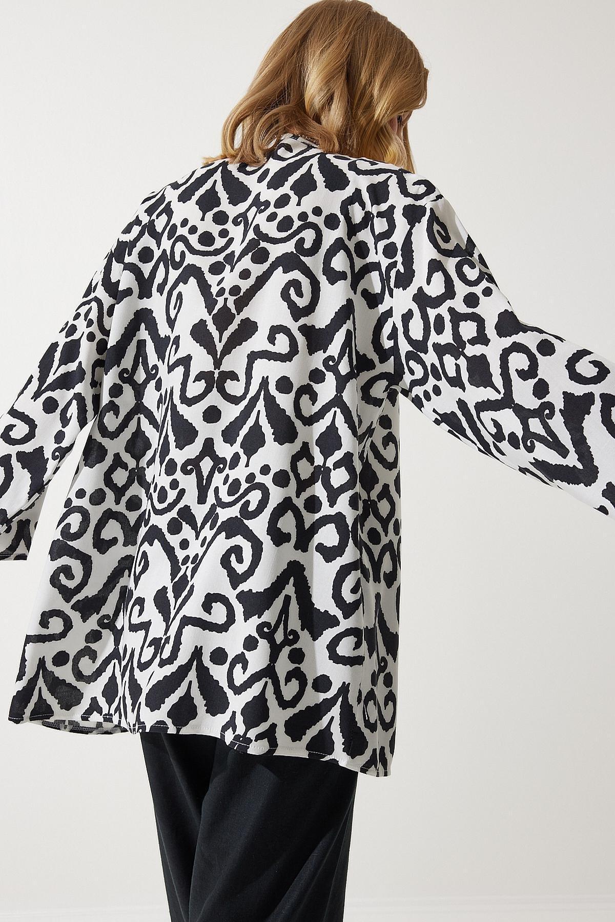 Black Patterned Viscose Kimono EN00615, , large image number 1