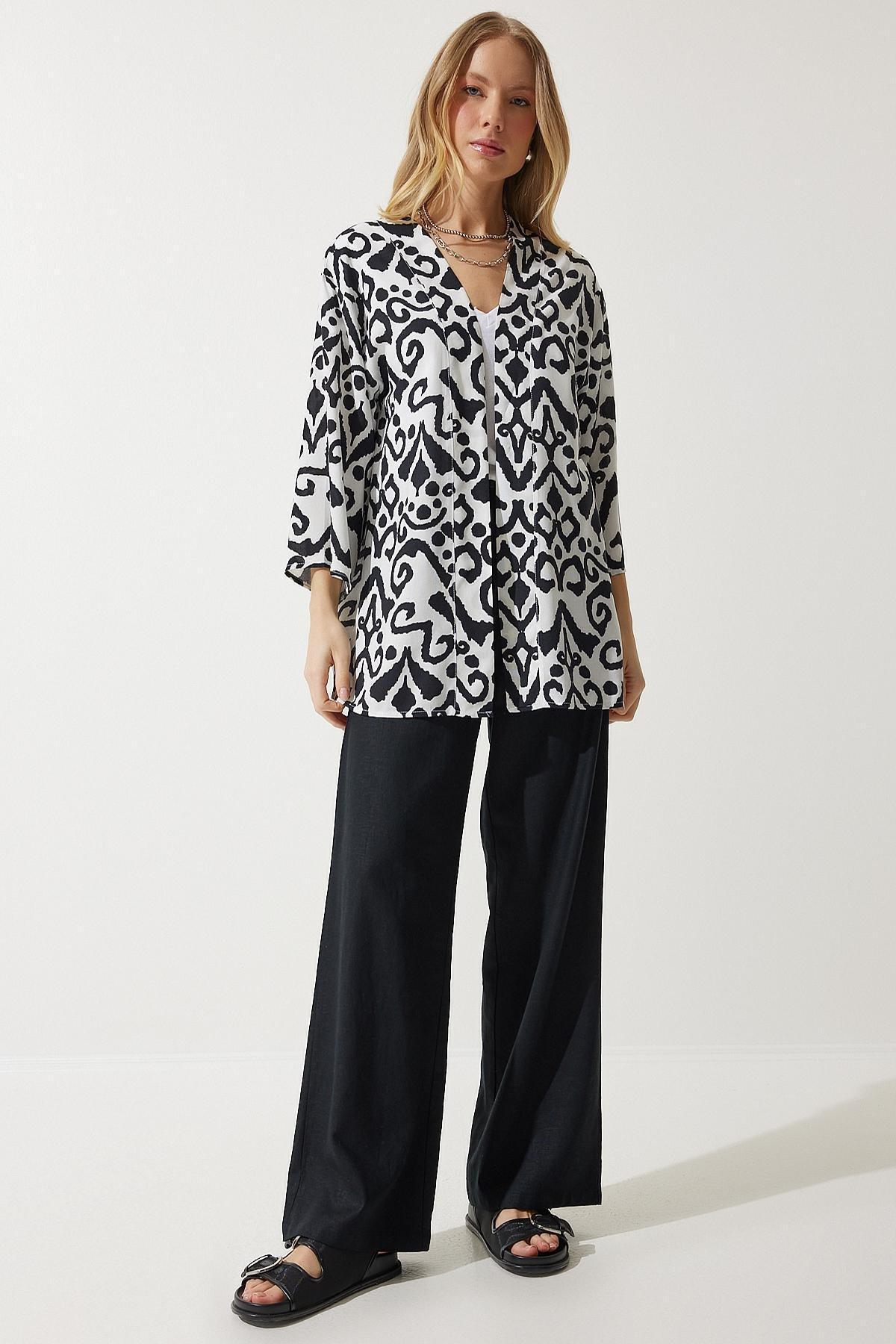 Black Patterned Viscose Kimono EN00615, , large image number 5