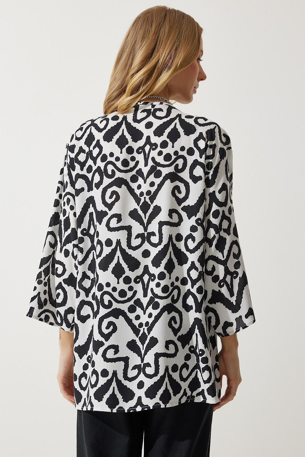 Black Patterned Viscose Kimono EN00615, , large image number 6