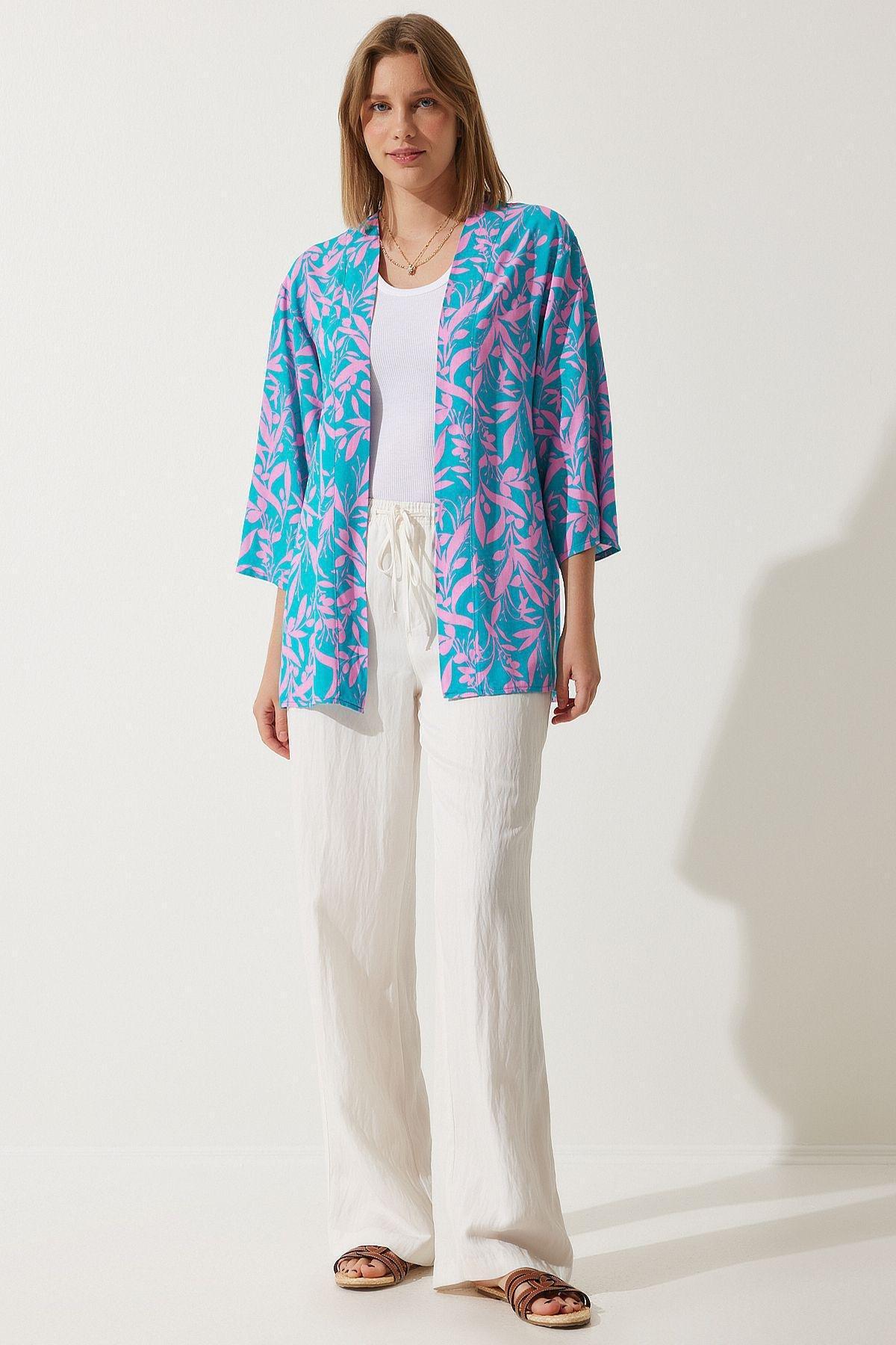 Pink Sky Blue Patterned Kimono EN00615, , large image number 0