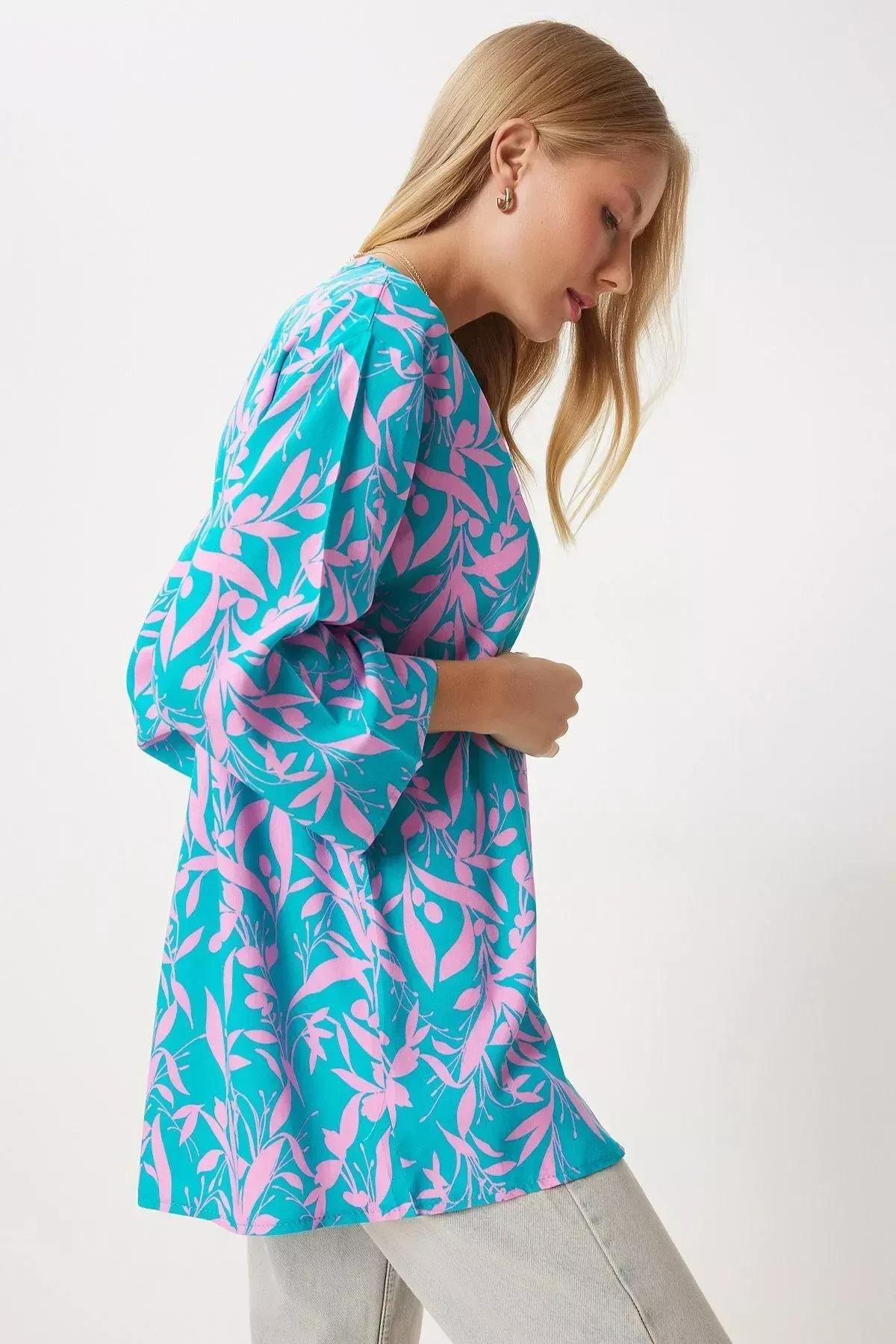 Pink Blue Patterned Kimono, , large image number 2