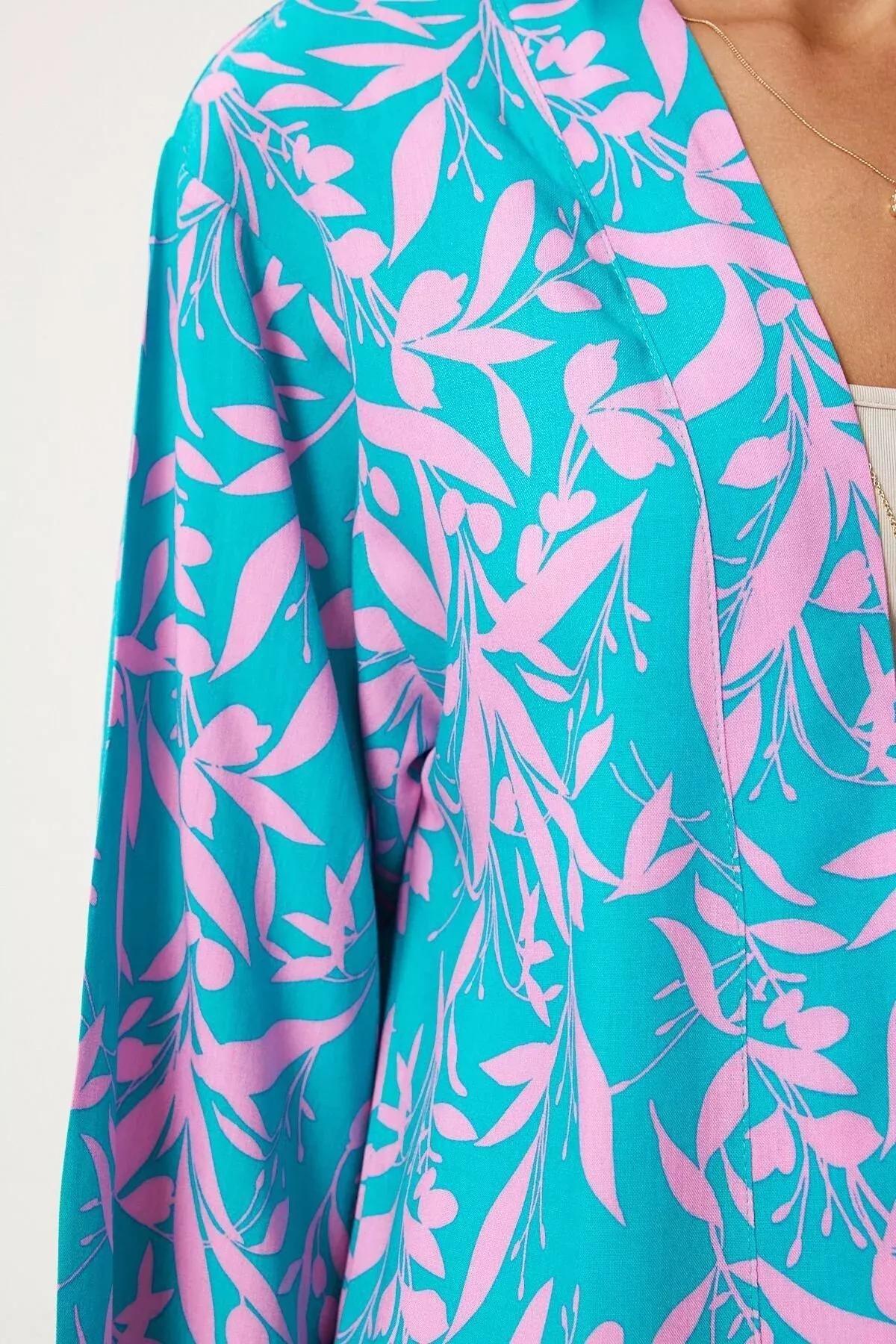 Pink Blue Patterned Kimono, , large image number 3