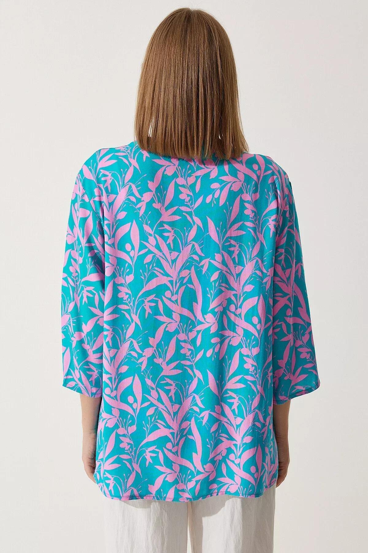 Pink Blue Patterned Kimono, , large image number 5