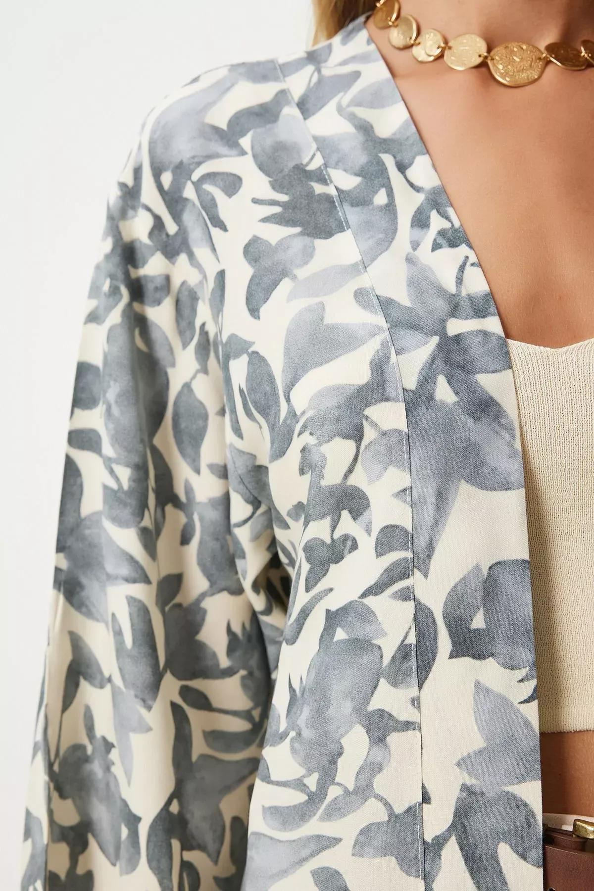 Gray Bone Patterned Kimono, Gray Bone, large image number 4