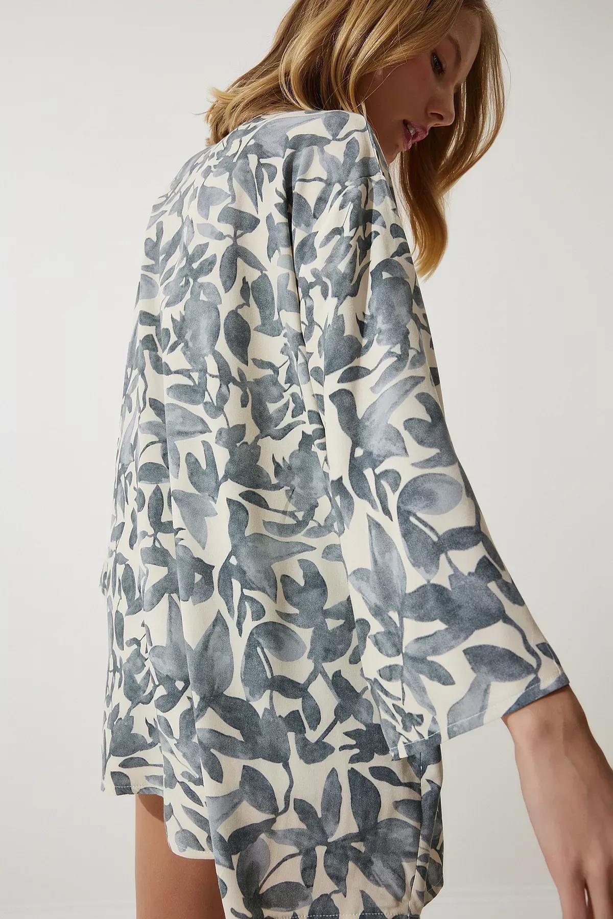 Gray Bone Patterned Kimono, Gray Bone, large image number 6
