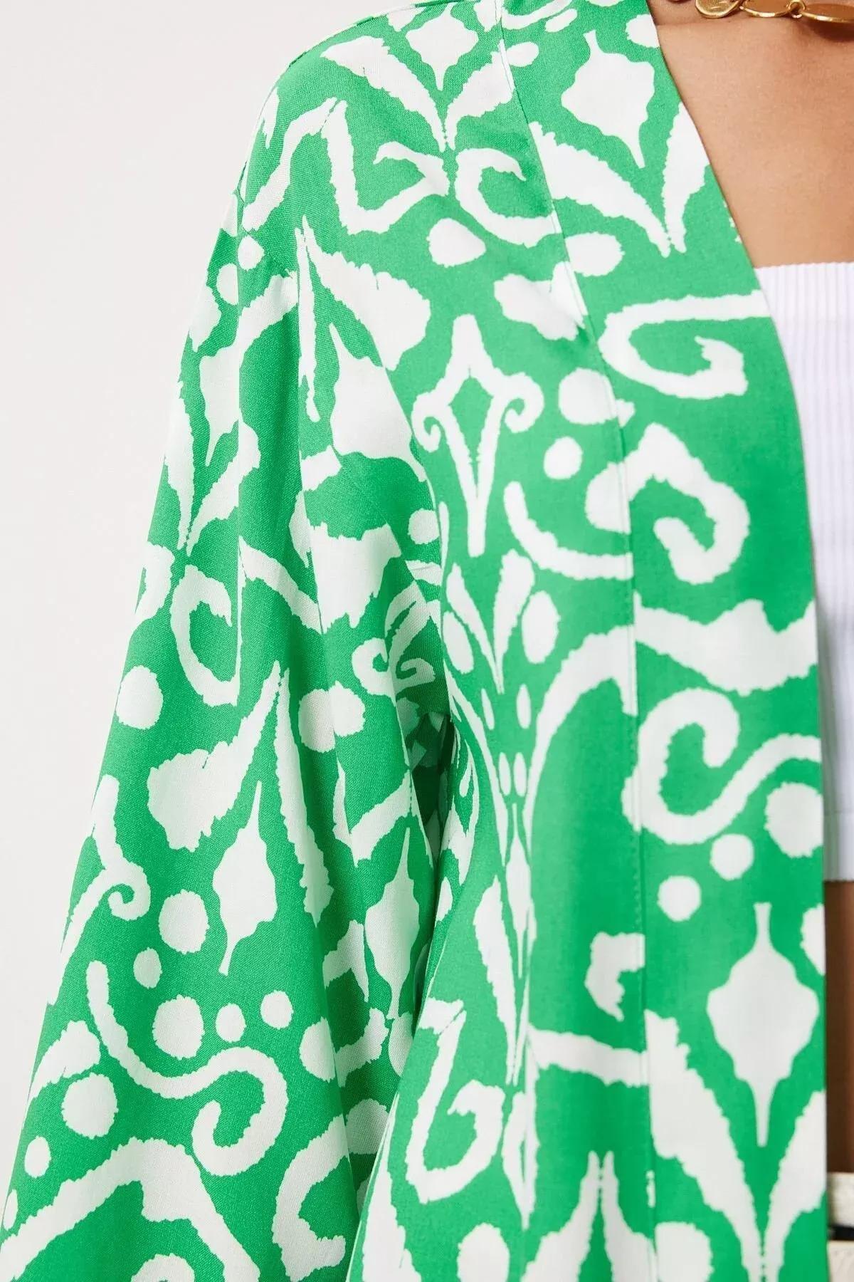 كيمونو بنمط منقوش، ألوان متعددة, Green Ecru, large image number 3