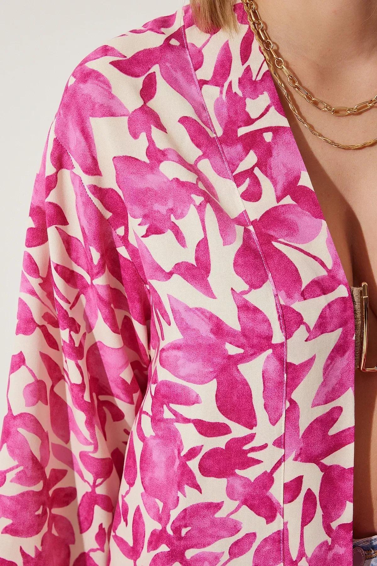 كيمونو بنمط منقوش، ألوان متعددة, Pink Ecru, large image number 4