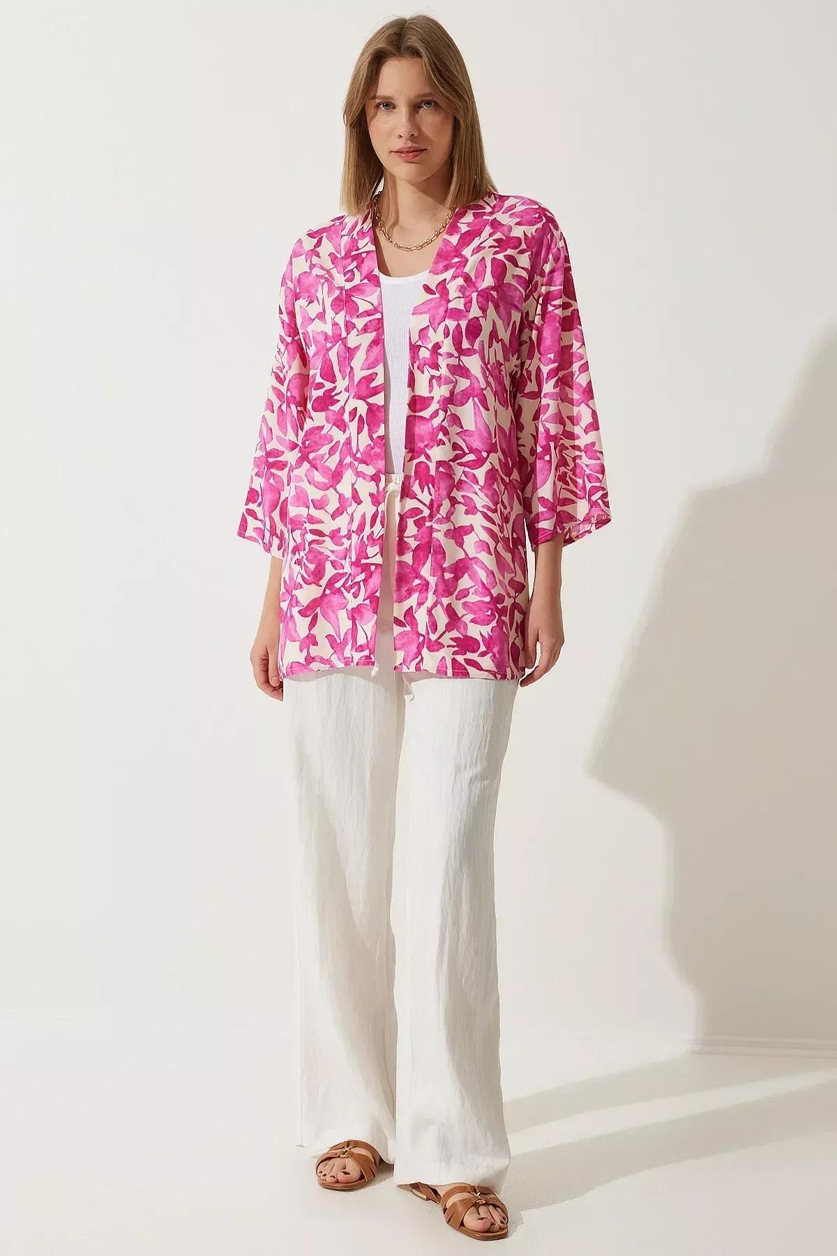 كيمونو بنمط منقوش، ألوان متعددة, Pink Ecru, large image number 6