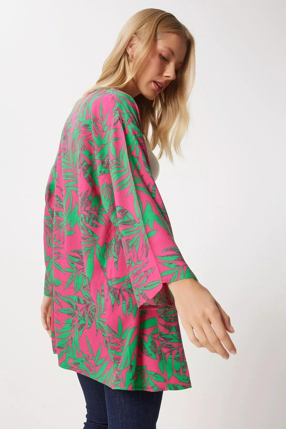 Pink Green Patterned Kimono EN00615, , large image number 2