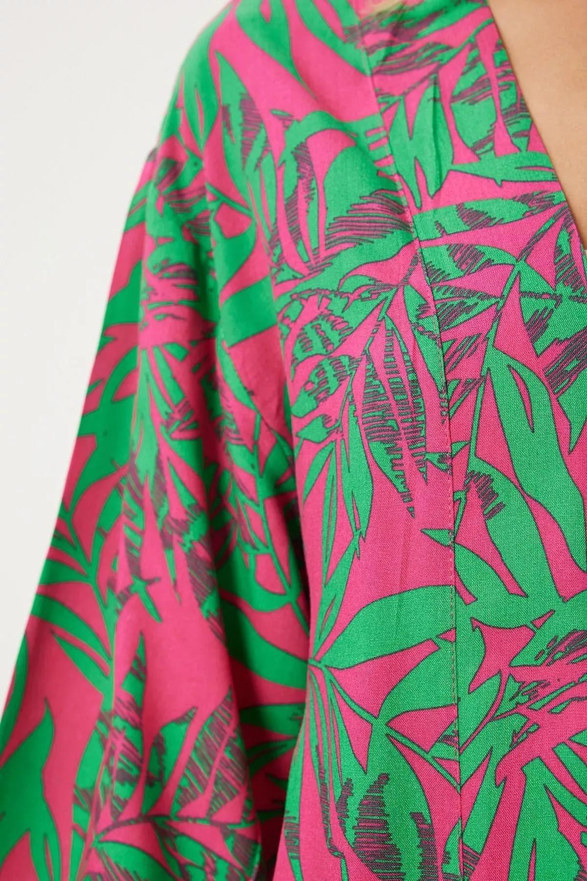 Pink Green Patterned Kimono EN00615, , large image number 3