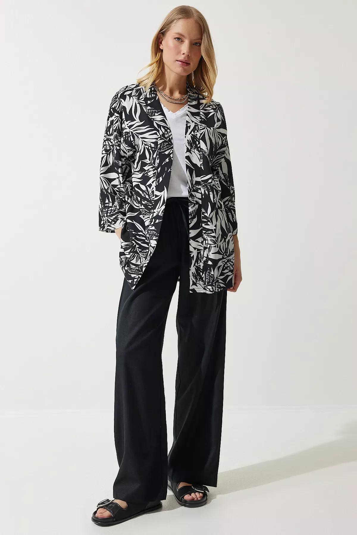 Vibrant Black Patterned Kimono, , large image number 6