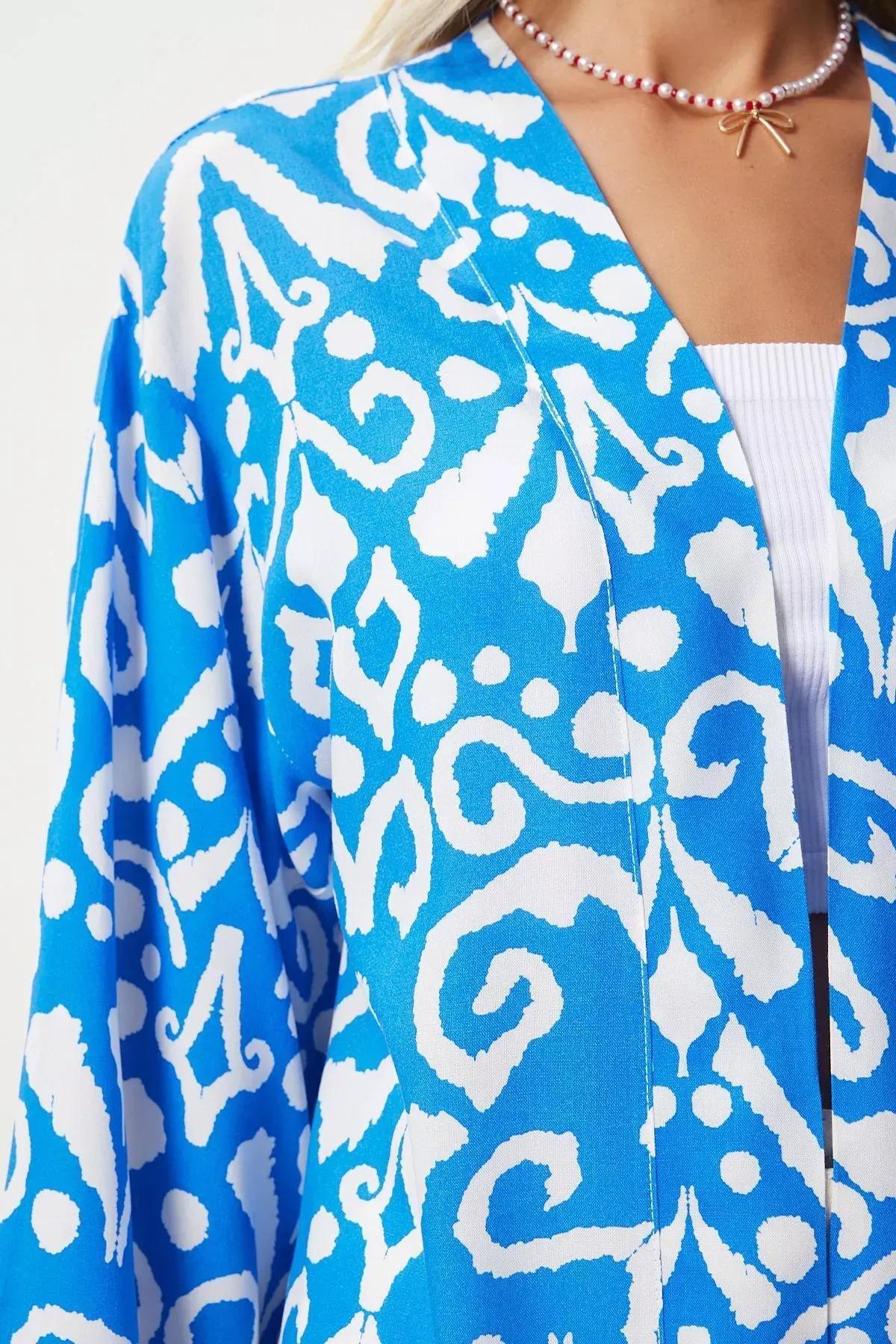 Vivid Blue Patterned Kimono, , large image number 2
