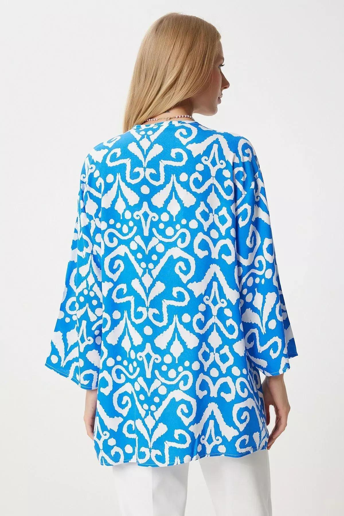 Vivid Blue Patterned Kimono, , large image number 3
