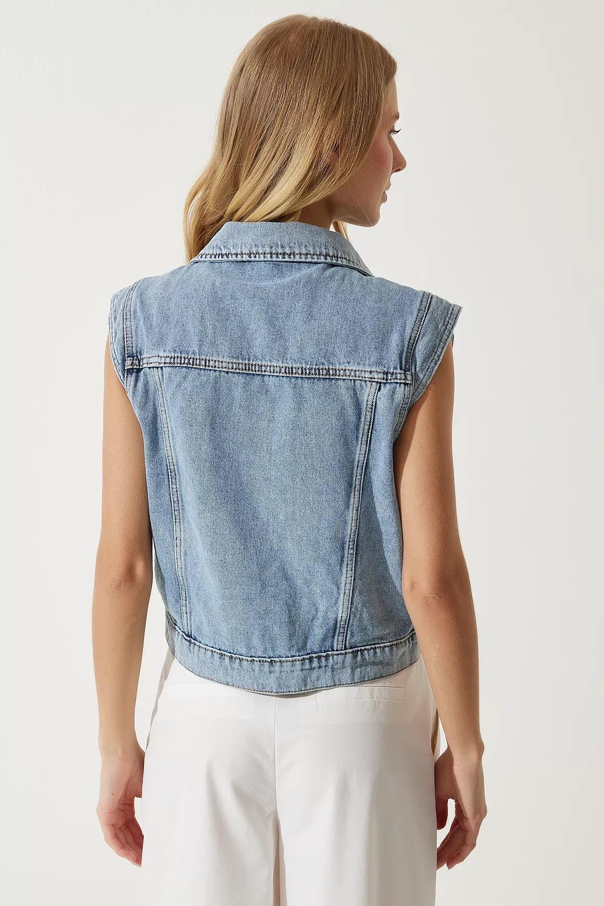 Womens Blue Stylish Chain Denim Vest RV00180, single, C101_5645, large image number 5
