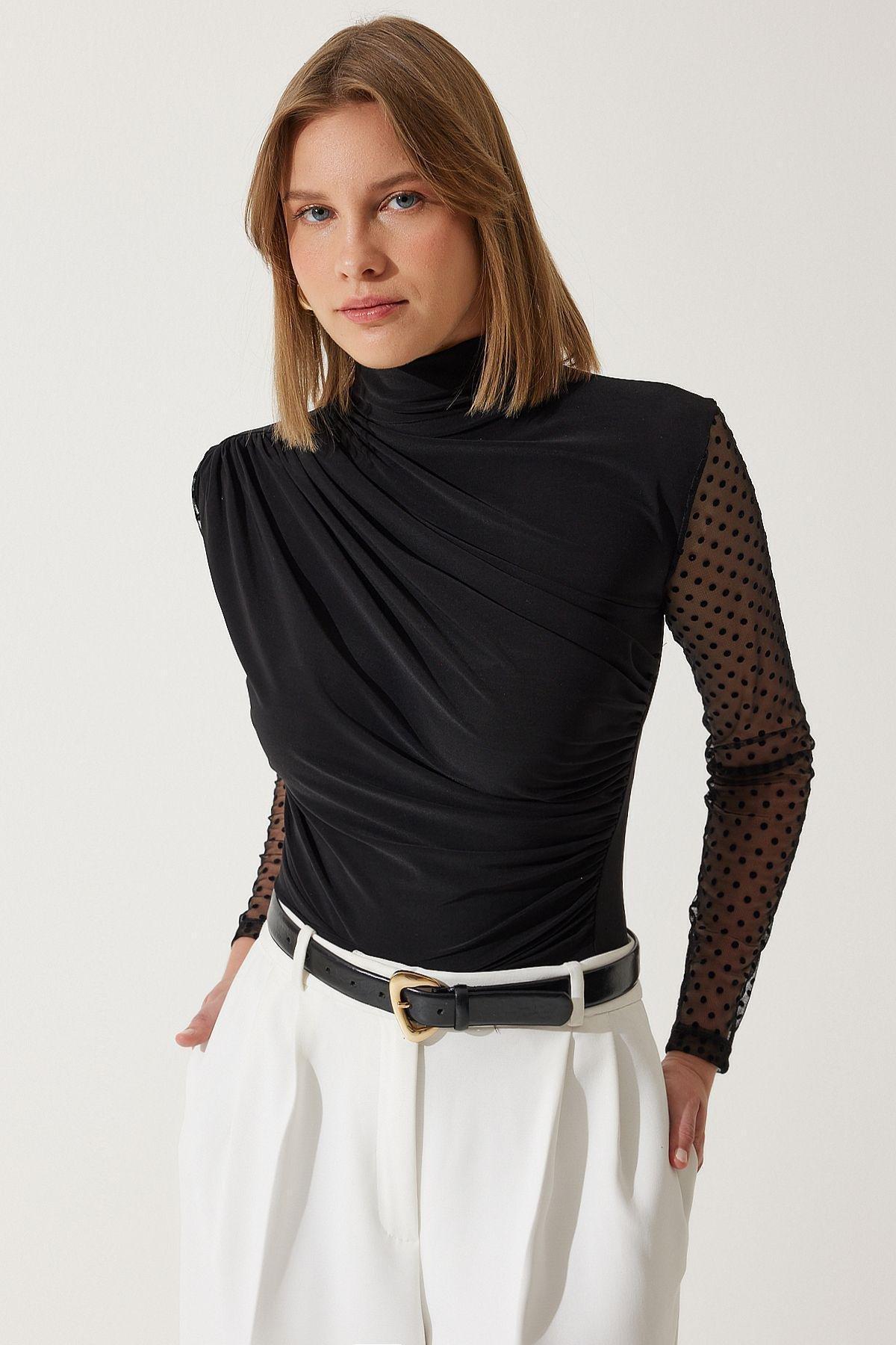 Black Ruched Blouse, C101_5720, medium