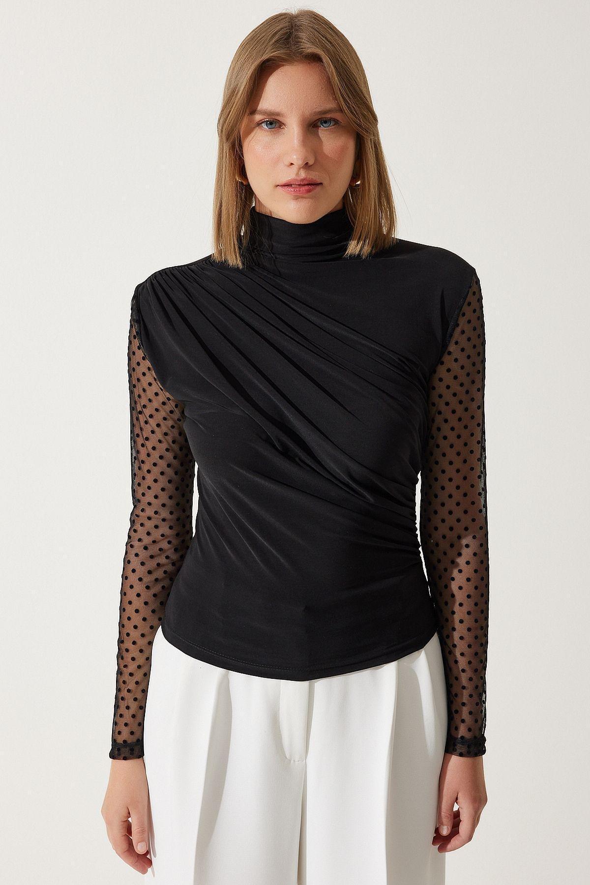Black Ruched Blouse, C101_5720, large image number 3