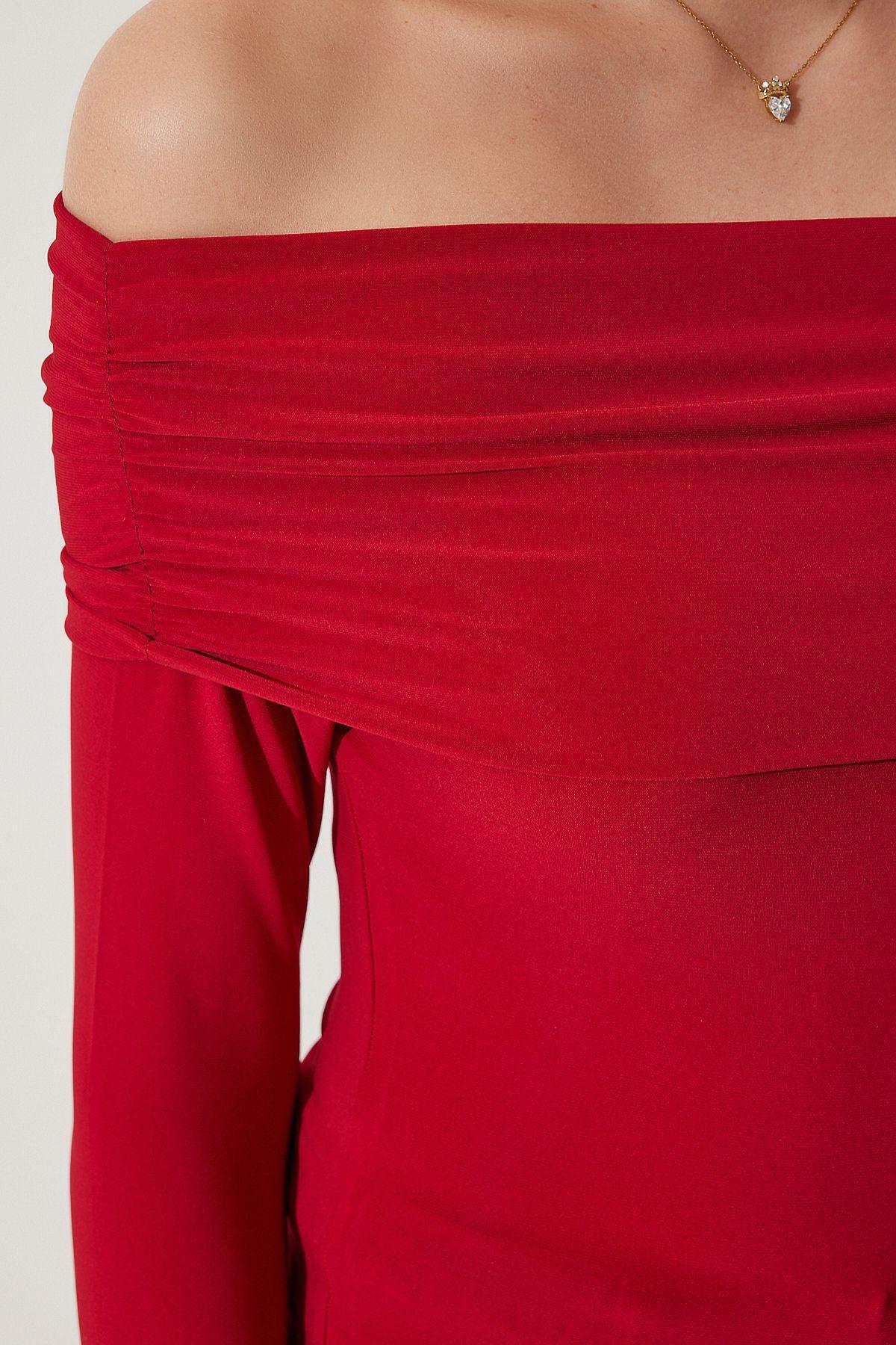 Red Ruched Blouse, Red, large image number 2
