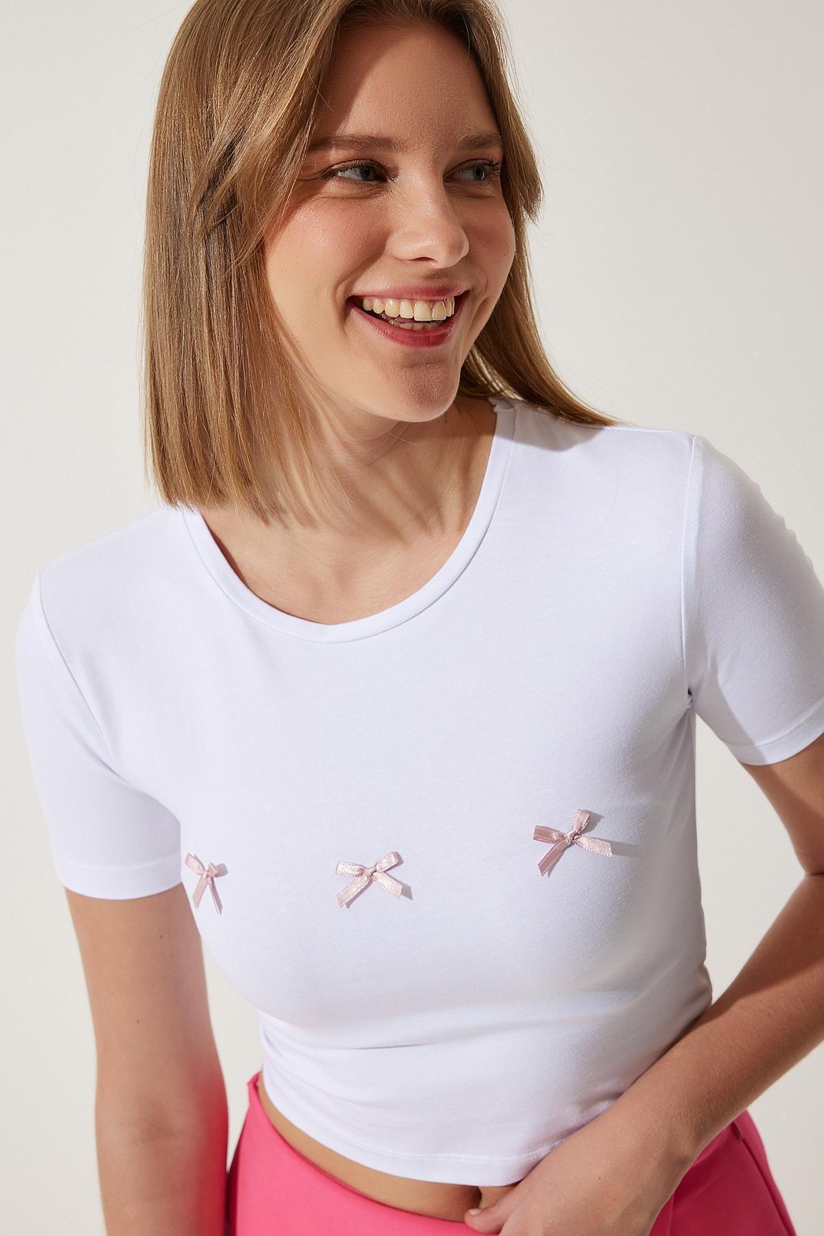 White Detailed Crop T-Shirt, C101_5696, large image number 2