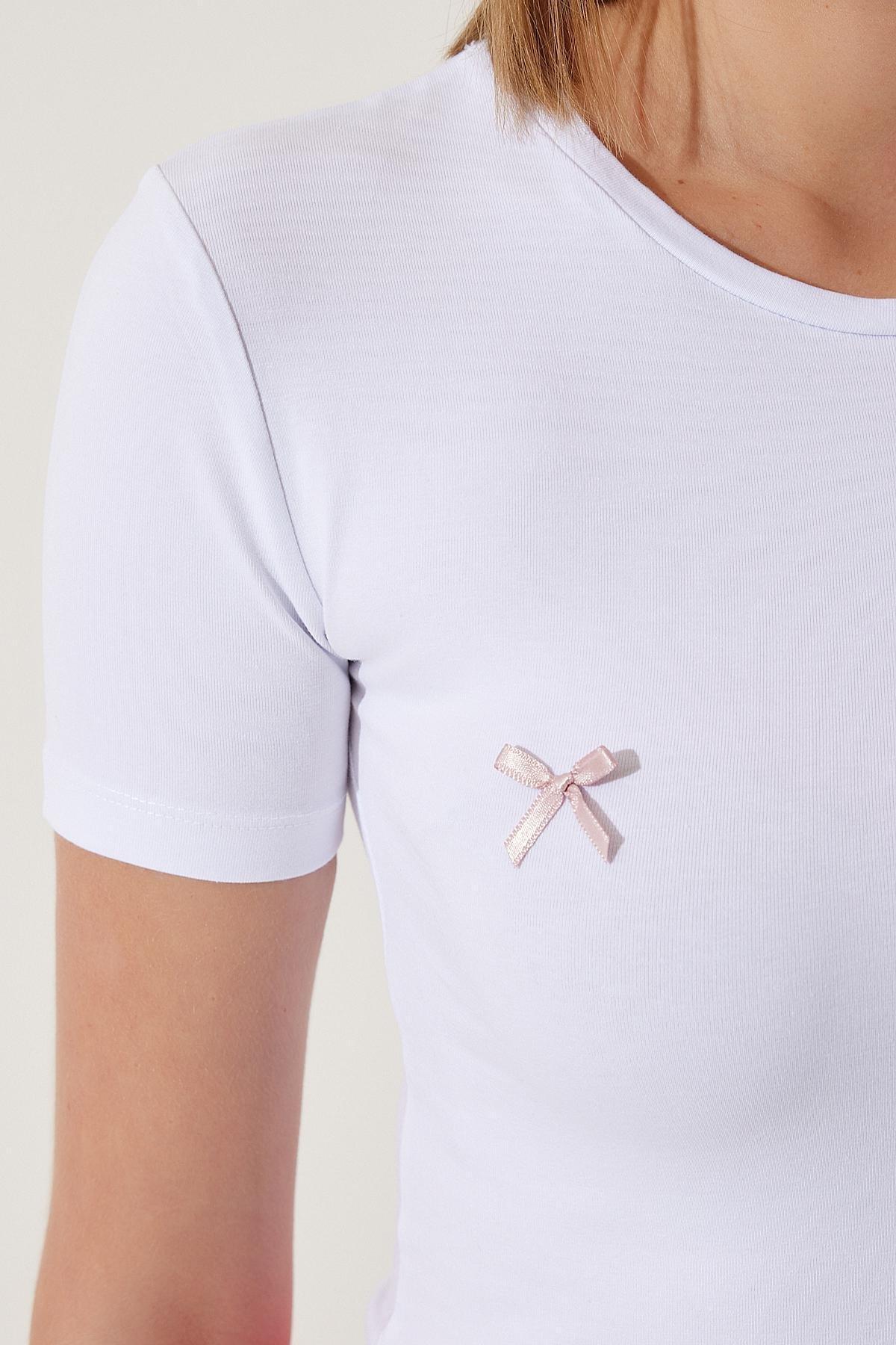 White Detailed Crop T-Shirt, C101_5696, large image number 3
