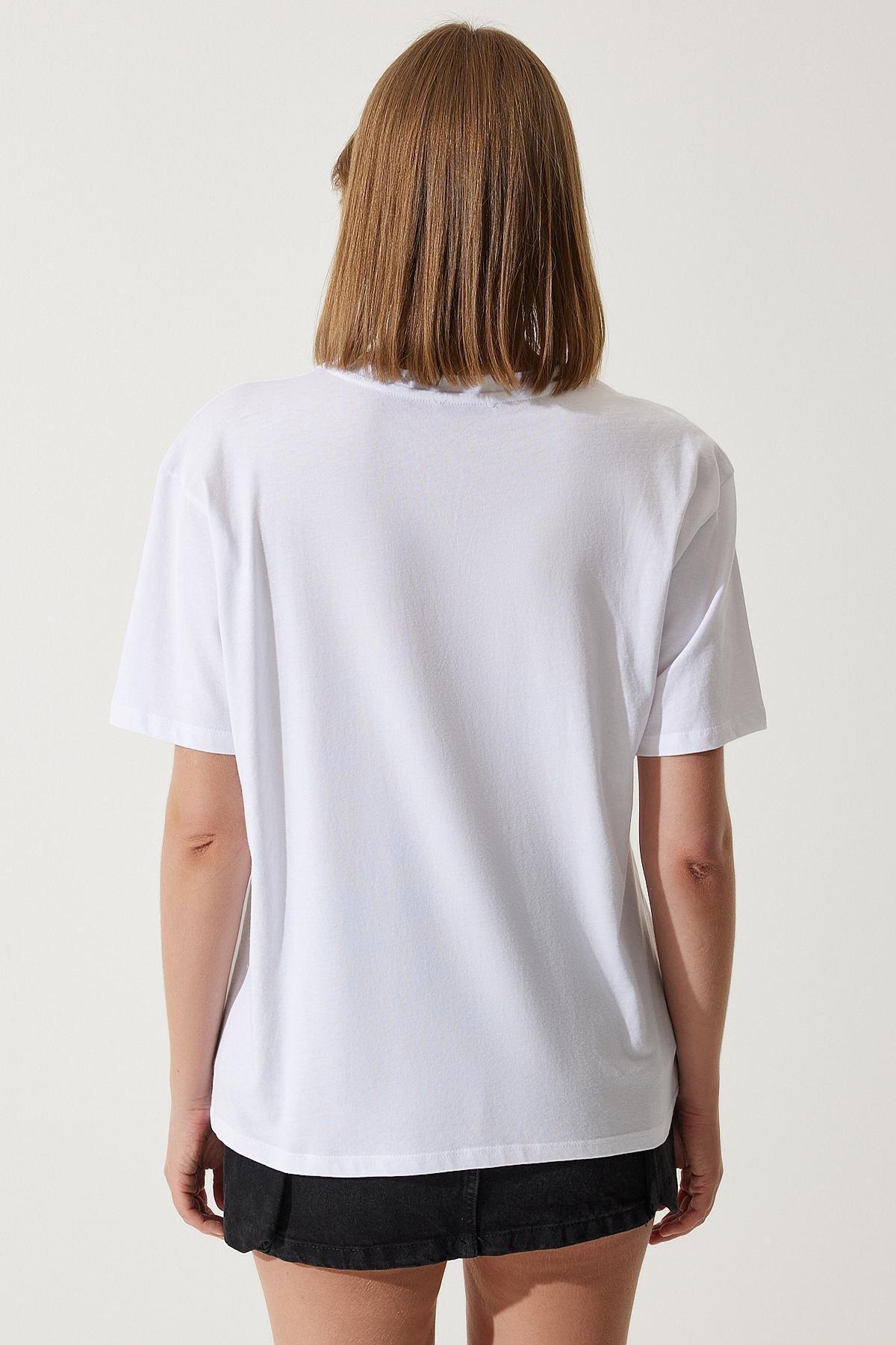 Womens White Printed Oversize Knitted T-Shirt WO00039, single, , large image number 4