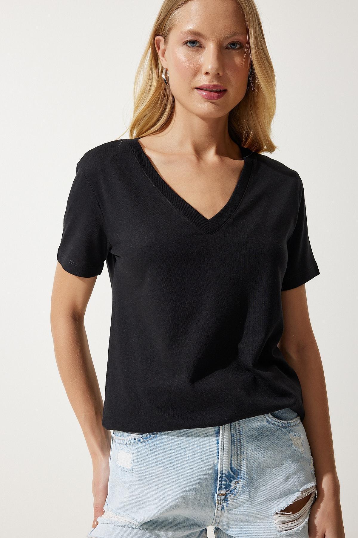 Black V-Neck Modal T-Shirt, C101_5720, large image number 0