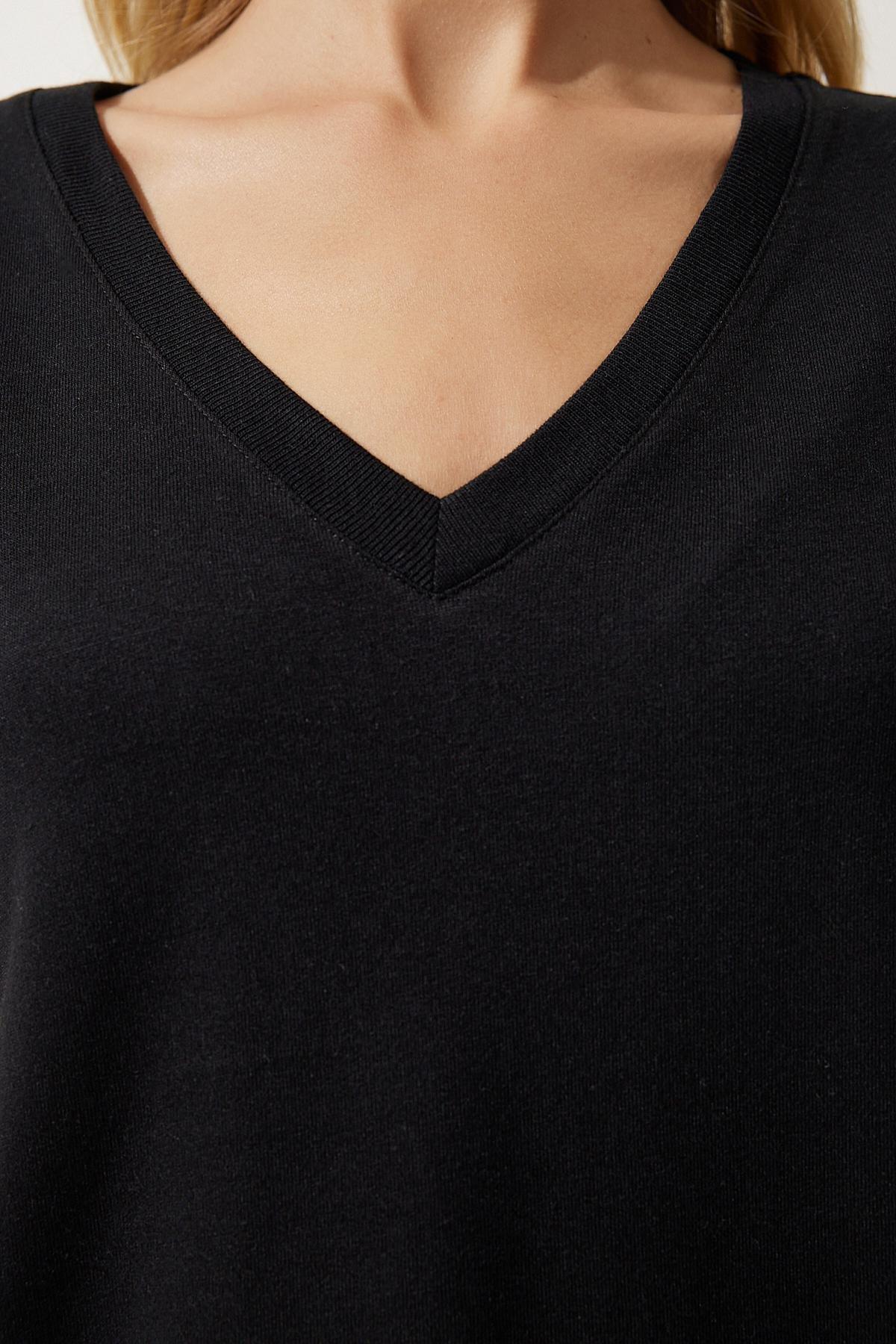 Black V-Neck Modal T-Shirt, C101_5720, large image number 3