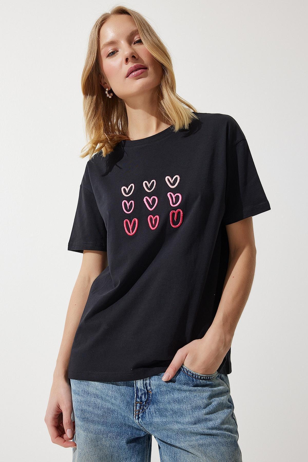 Black Embroidered Cotton T-Shirt, , large image number 1