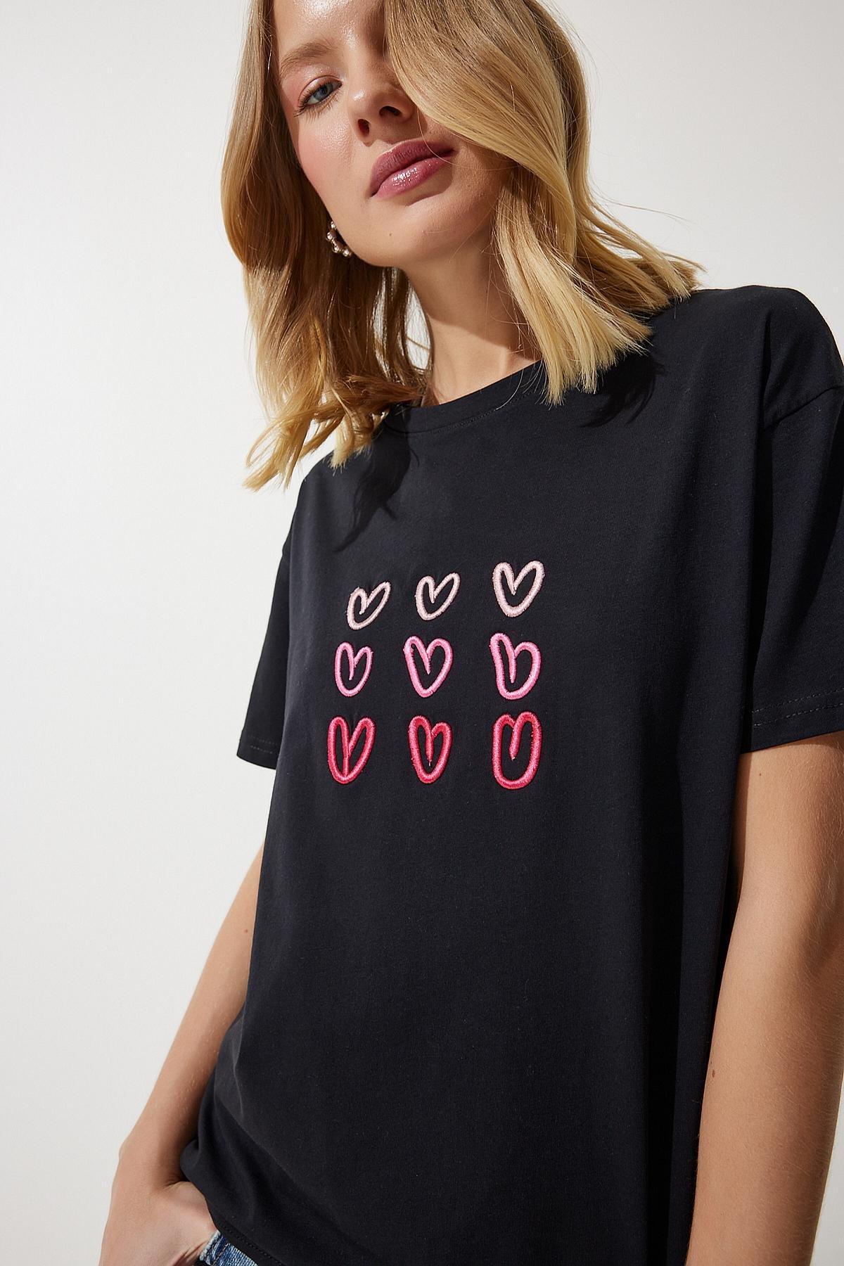 Black Embroidered Cotton T-Shirt, , large image number 2