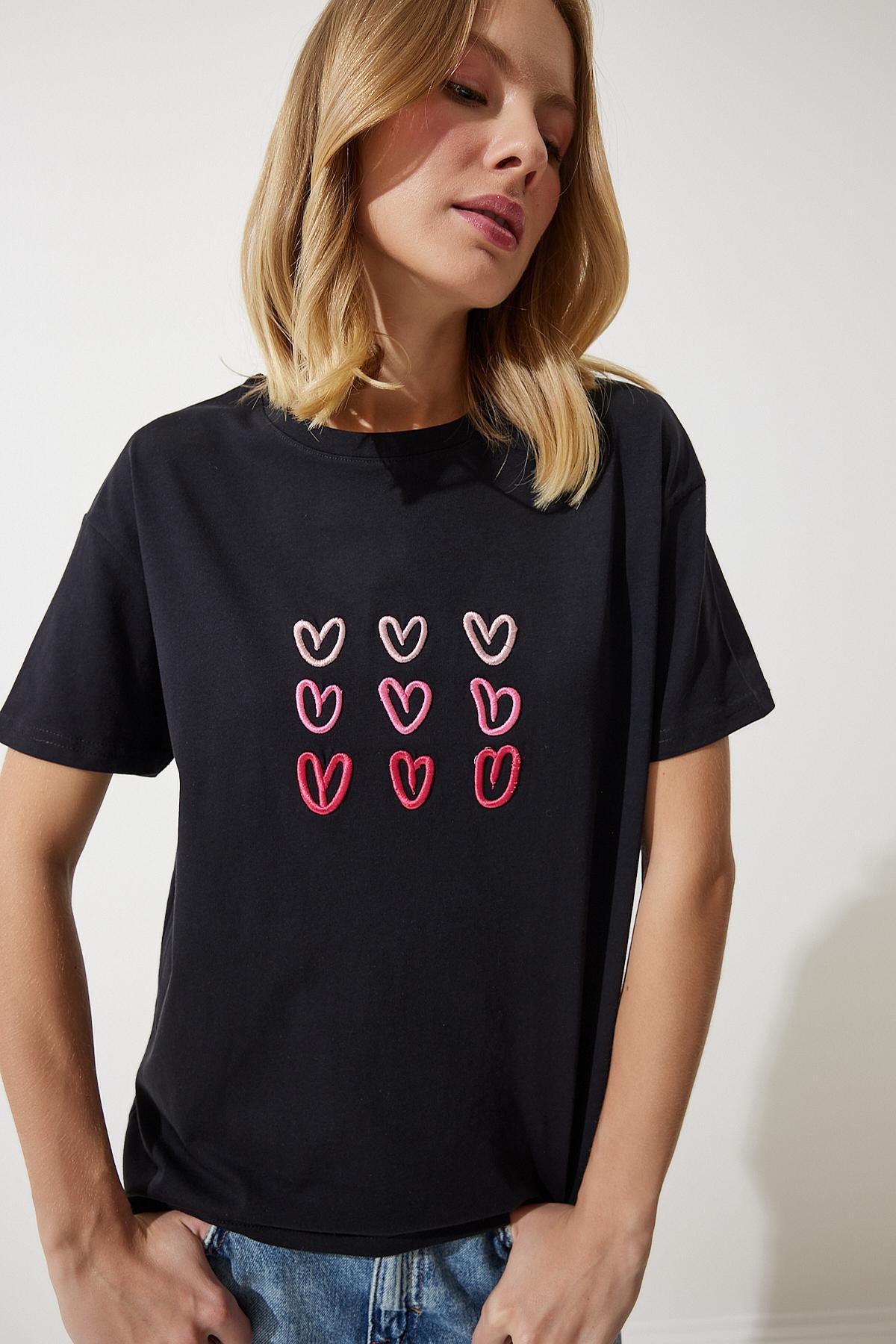 Black Embroidered Cotton T-Shirt, , large image number 3