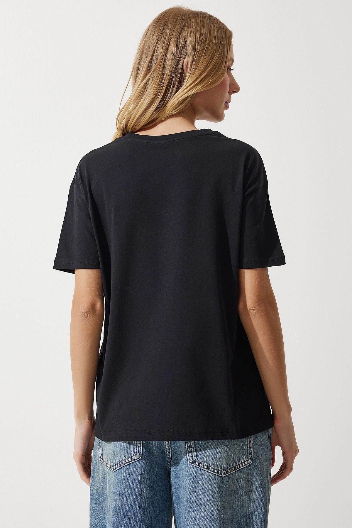 Black Embroidered Cotton T-Shirt, , large image number 4