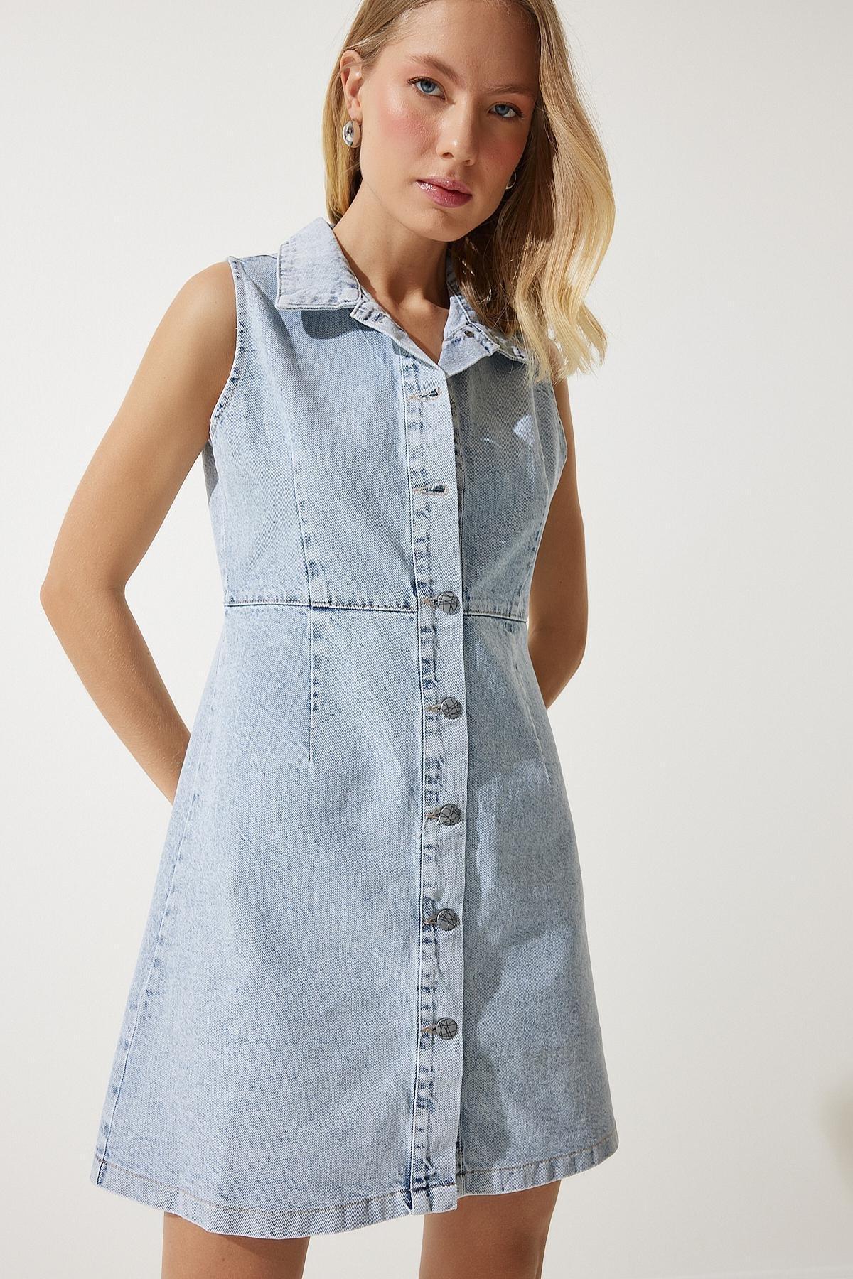 Ice Blue Plain Shirt Dress, , large image number 3