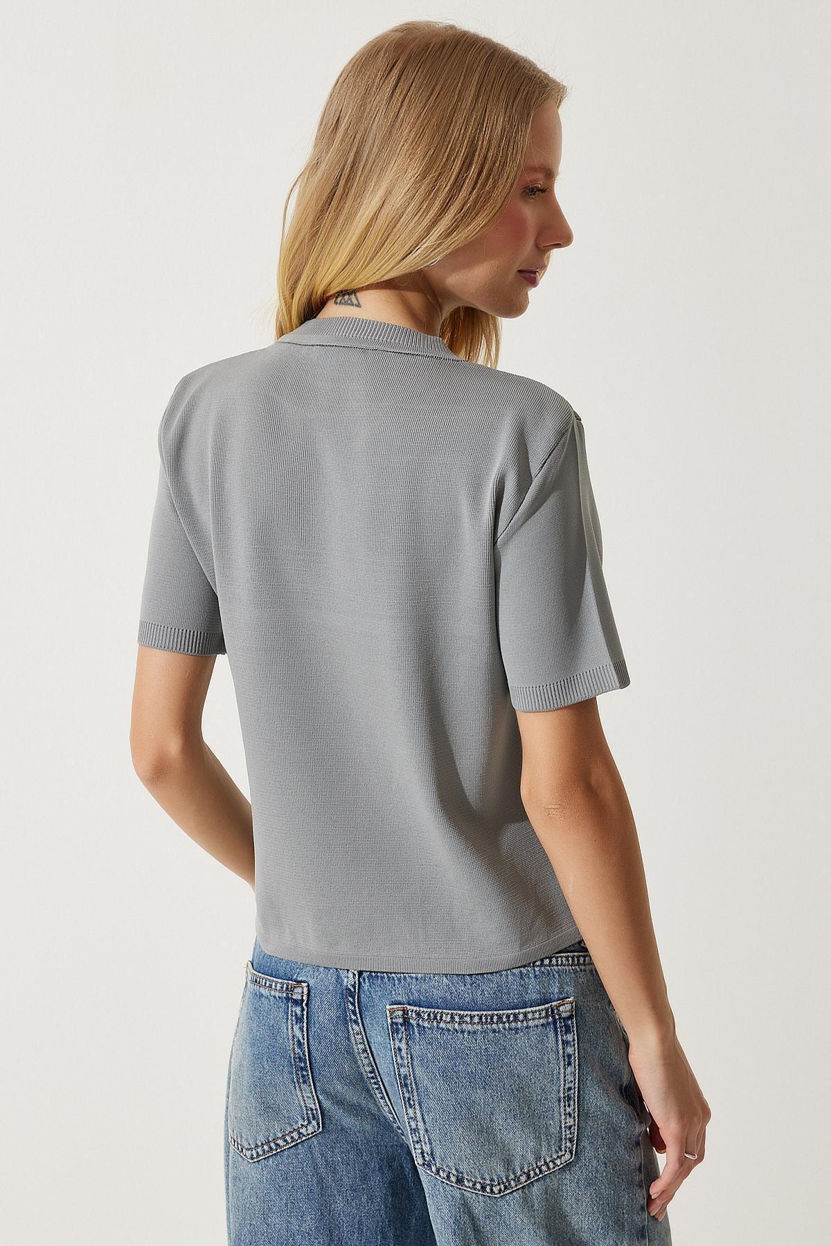 Grey Plain Cropped Blouse, C101_5662, large image number 3