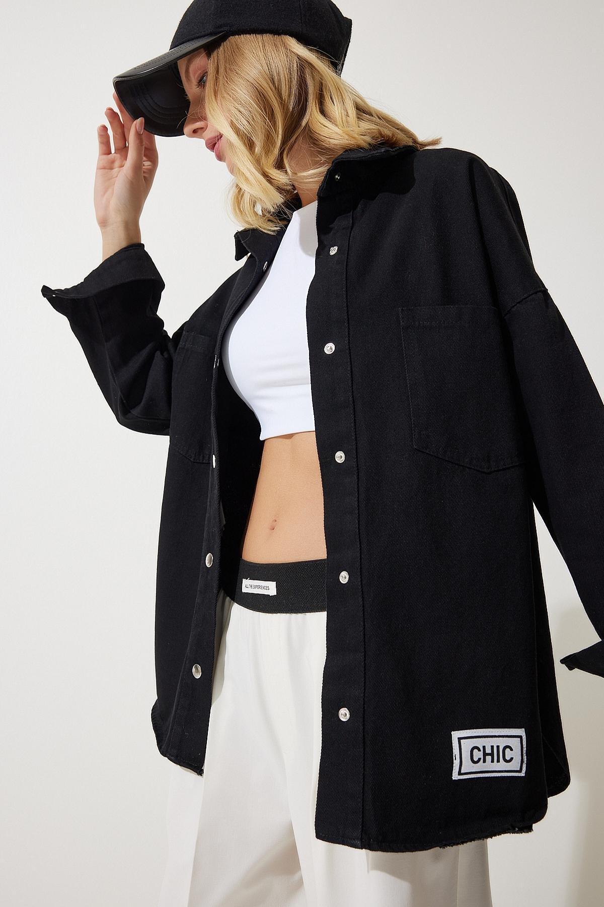 Black Oversized Gabardine Jacket, C101_5720, medium