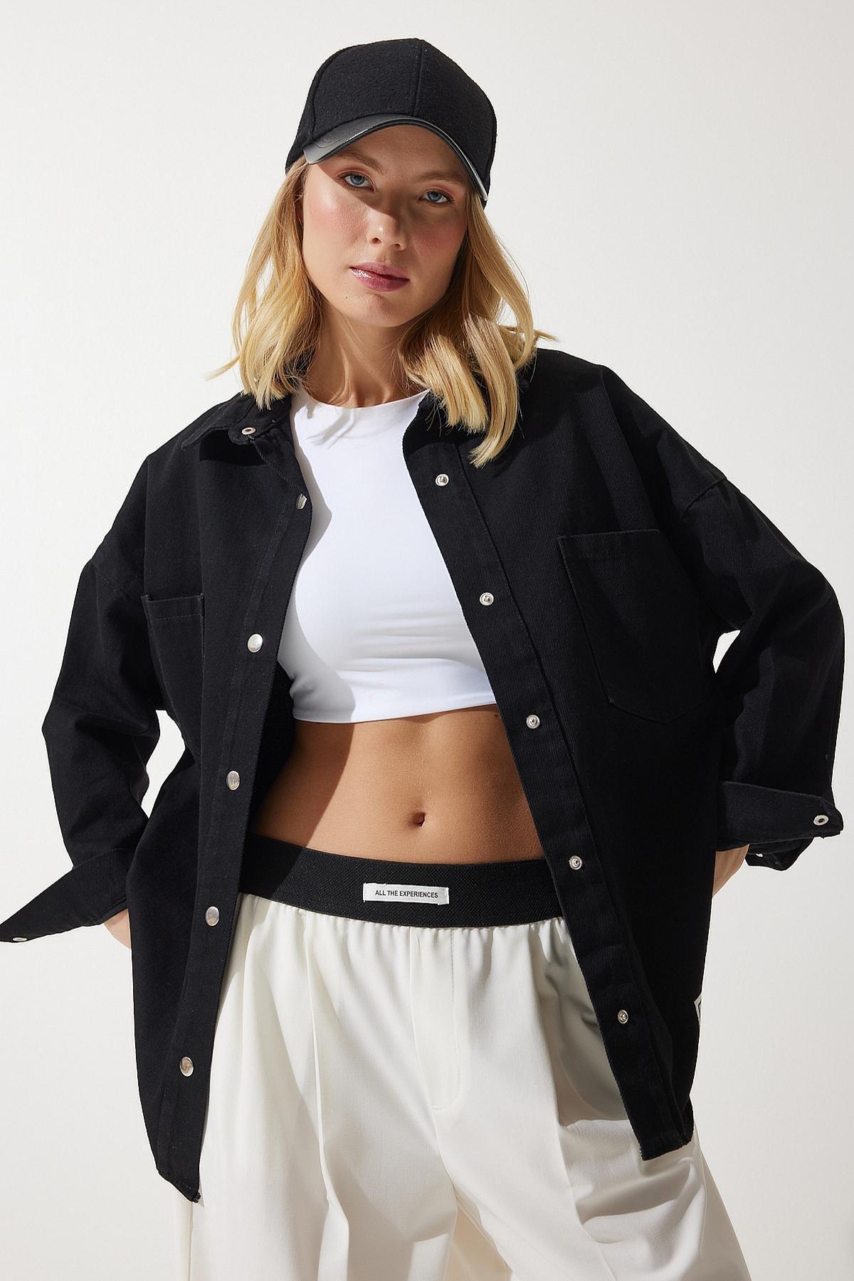Black Oversized Gabardine Jacket, C101_5720, large image number 1