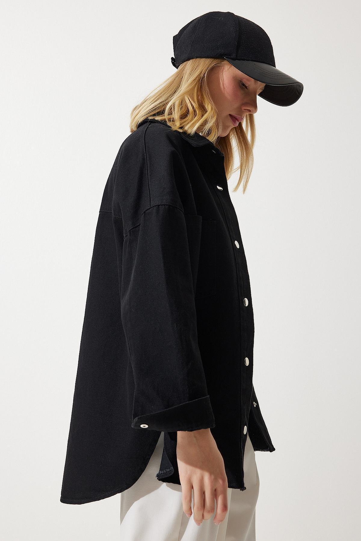 Black Oversized Gabardine Jacket, C101_5720, large image number 2
